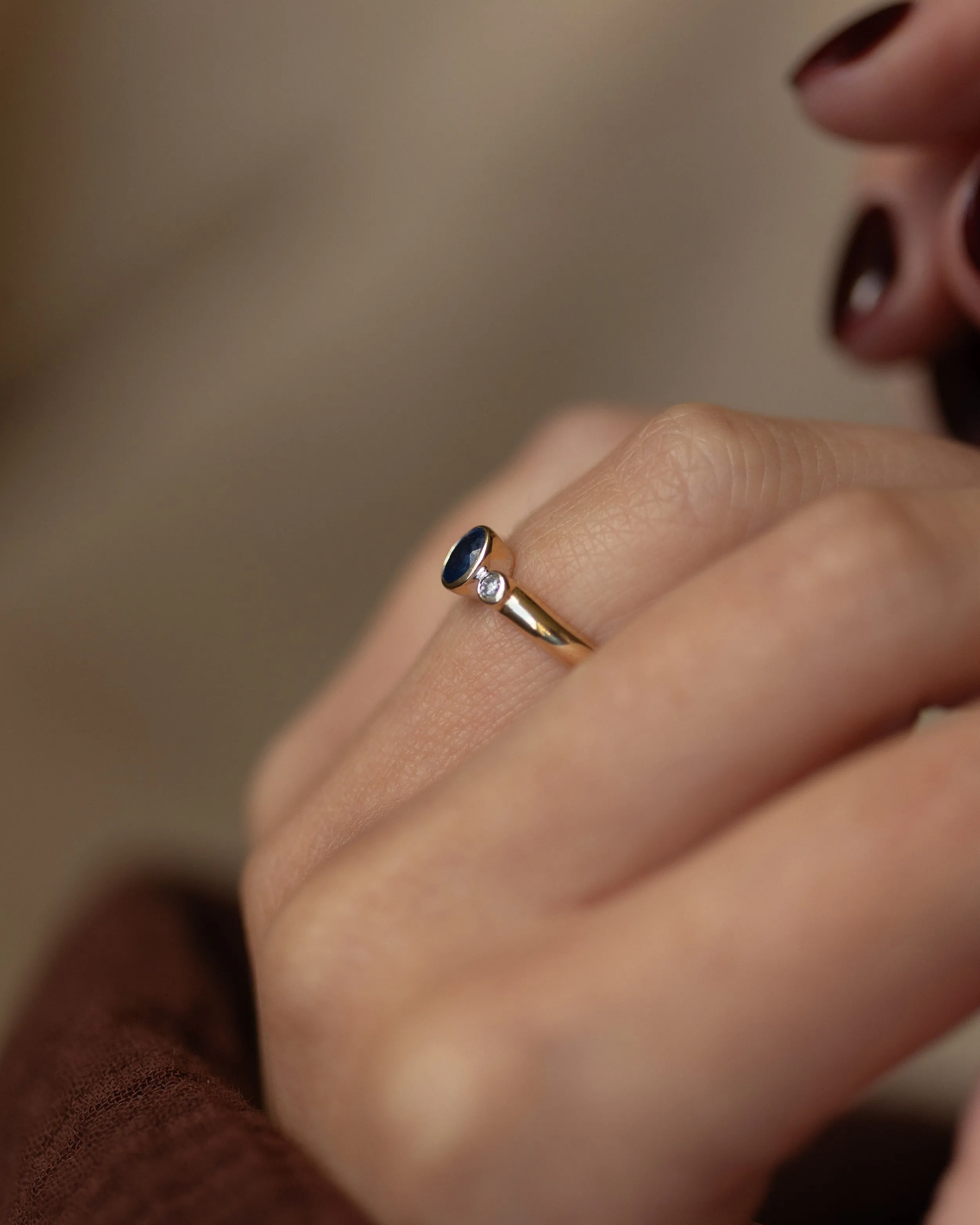 Julianna Vintage 9ct Gold Sapphire & Diamond Trilogy Ring sold by Rock n Rose product image thumbnail 2