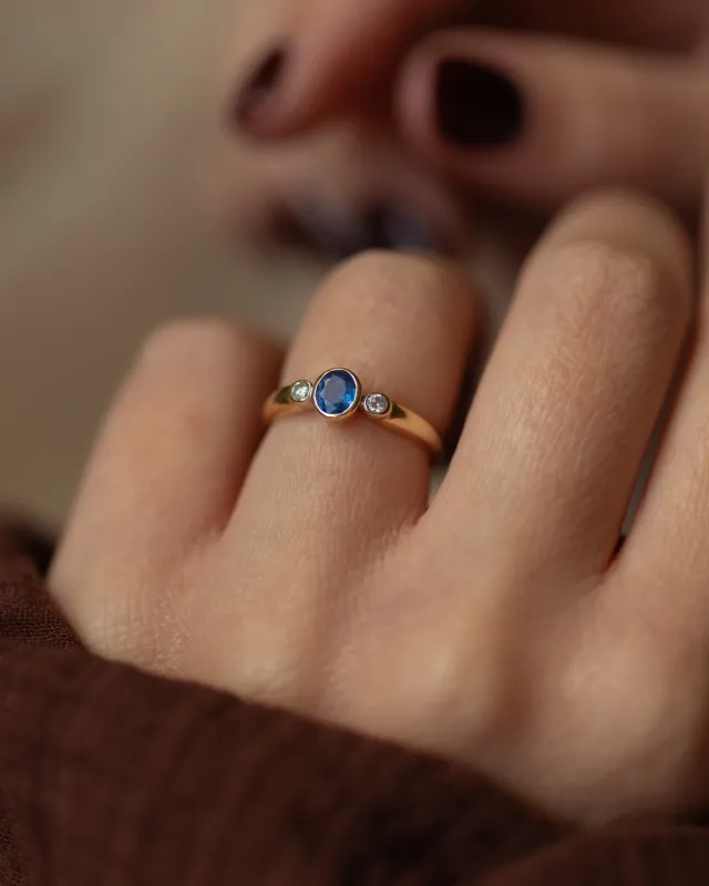 Julianna Vintage 9ct Gold Sapphire & Diamond Trilogy Ring sold by Rock n Rose