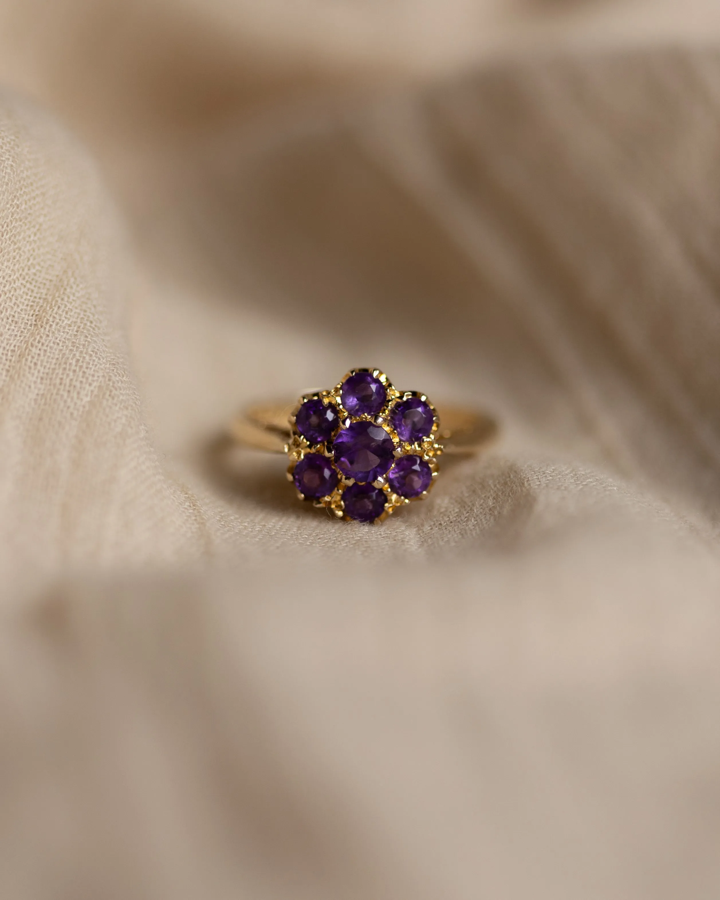 Irina 1969 Vintage 9ct Gold Amethyst Flowerhead Cluster Ring sold by Rock n Rose product image thumbnail 3