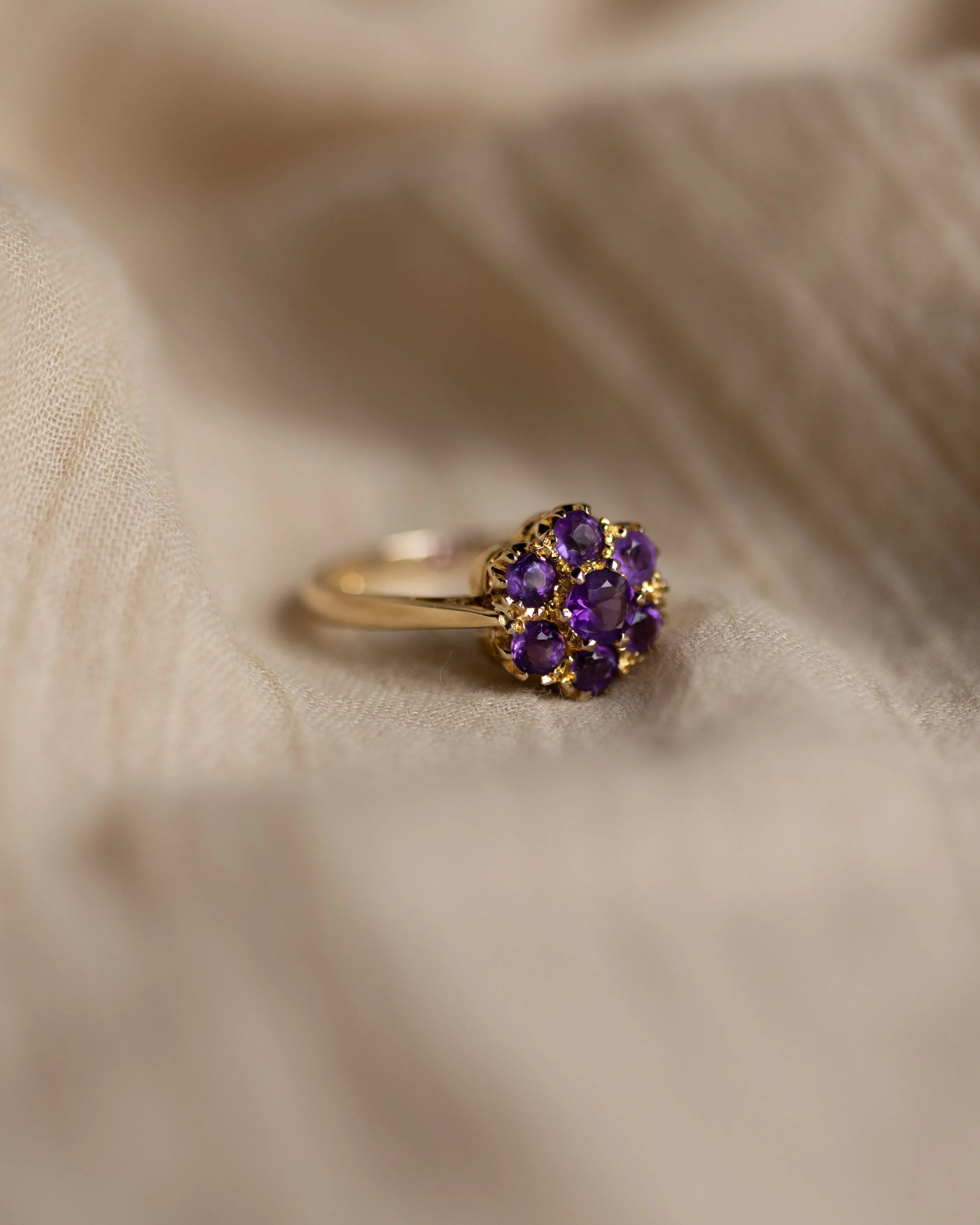 Irina 1969 Vintage 9ct Gold Amethyst Flowerhead Cluster Ring sold by Rock n Rose product image thumbnail 4