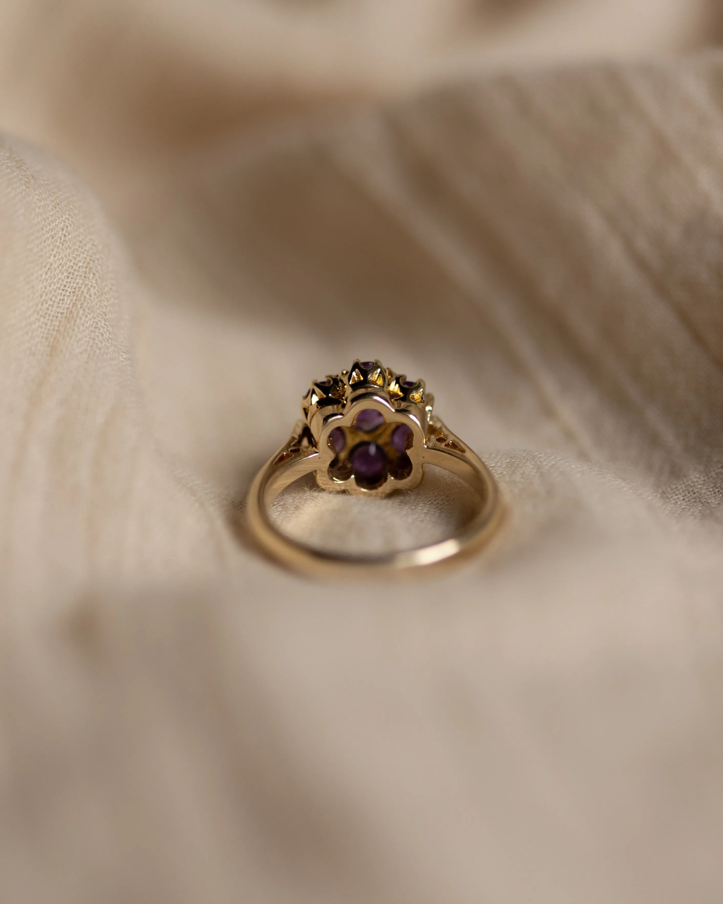Irina 1969 Vintage 9ct Gold Amethyst Flowerhead Cluster Ring sold by Rock n Rose product image thumbnail 5