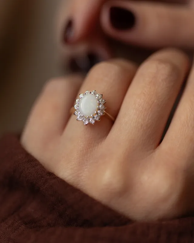 Maud Vintage 9ct Gold Opal & Diamond Cluster Ring sold by Rock n Rose
