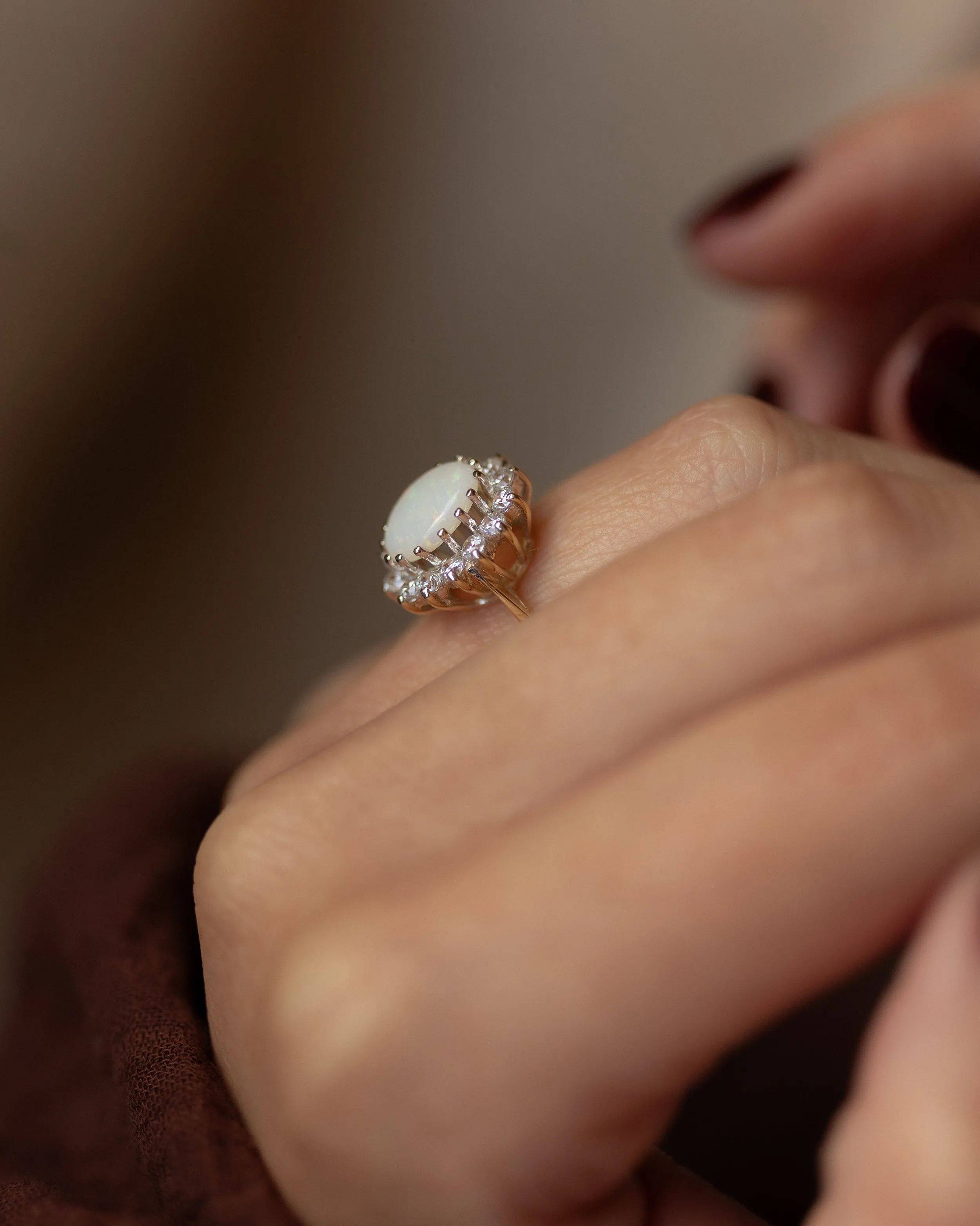 Maud Vintage 9ct Gold Opal & Diamond Cluster Ring sold by Rock n Rose product image thumbnail 2