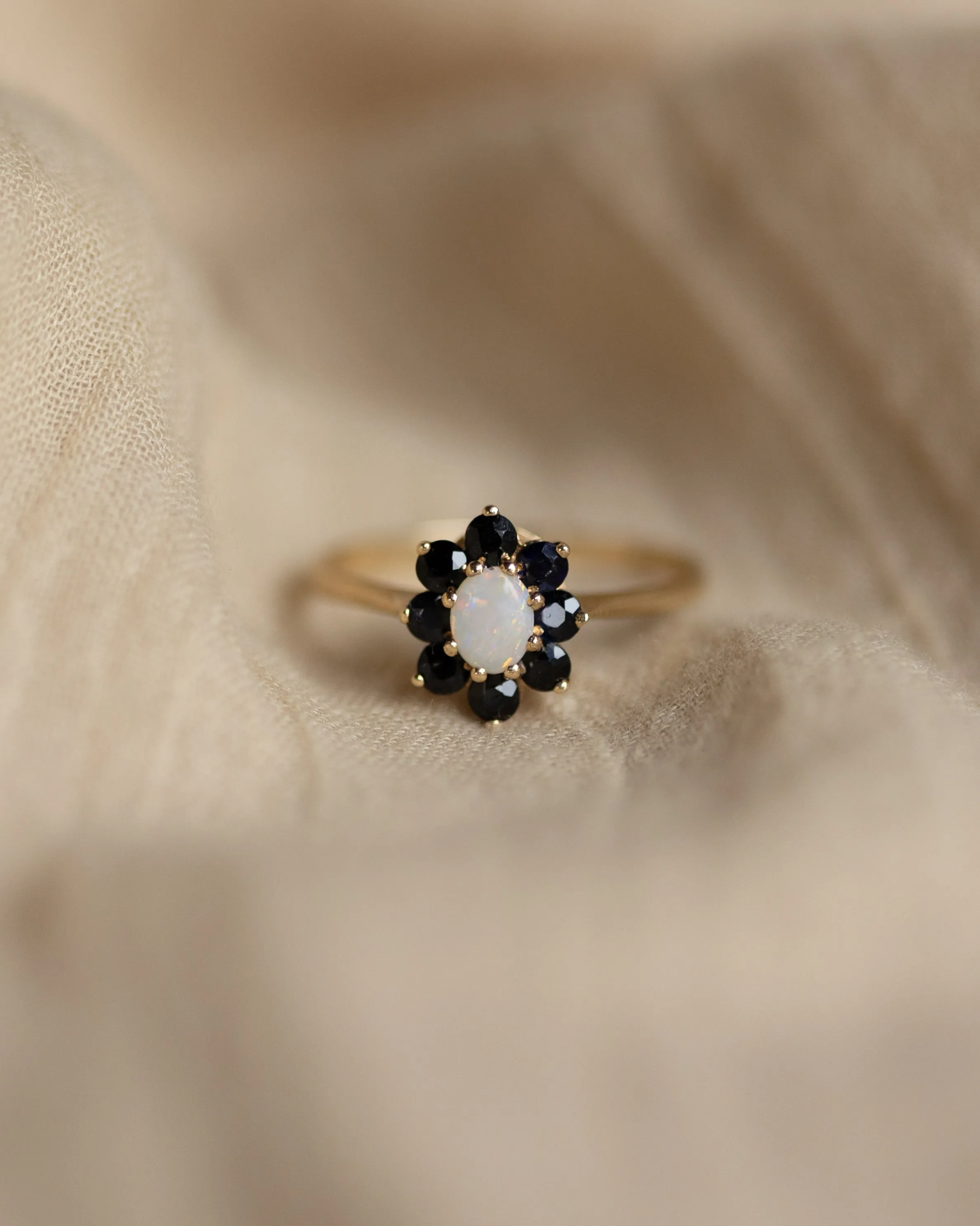 Claudine 1983 Vintage 9ct Gold Opal & Sapphire Cluster Ring sold by Rock n Rose product image thumbnail 3