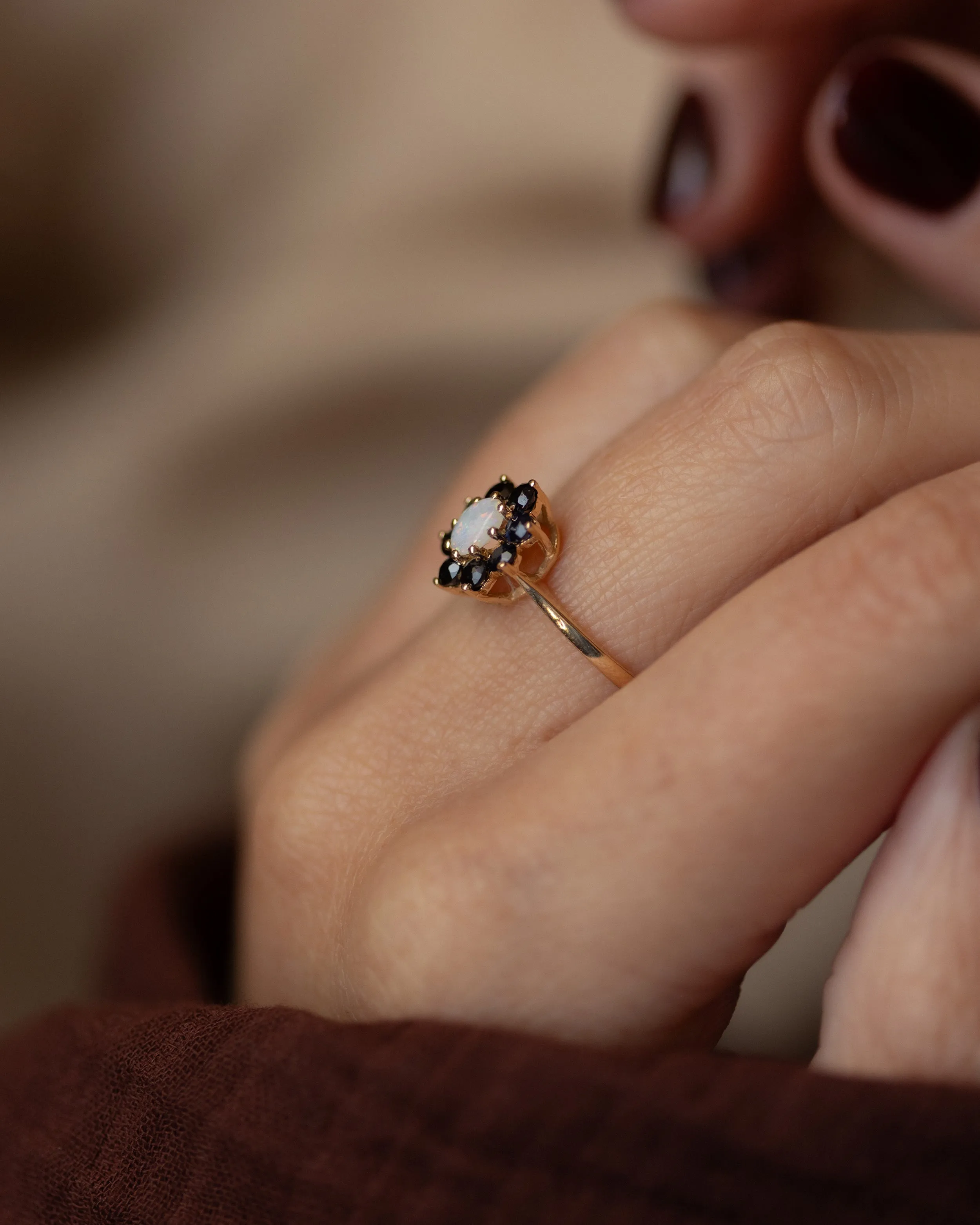 Claudine 1983 Vintage 9ct Gold Opal & Sapphire Cluster Ring sold by Rock n Rose product image thumbnail 2