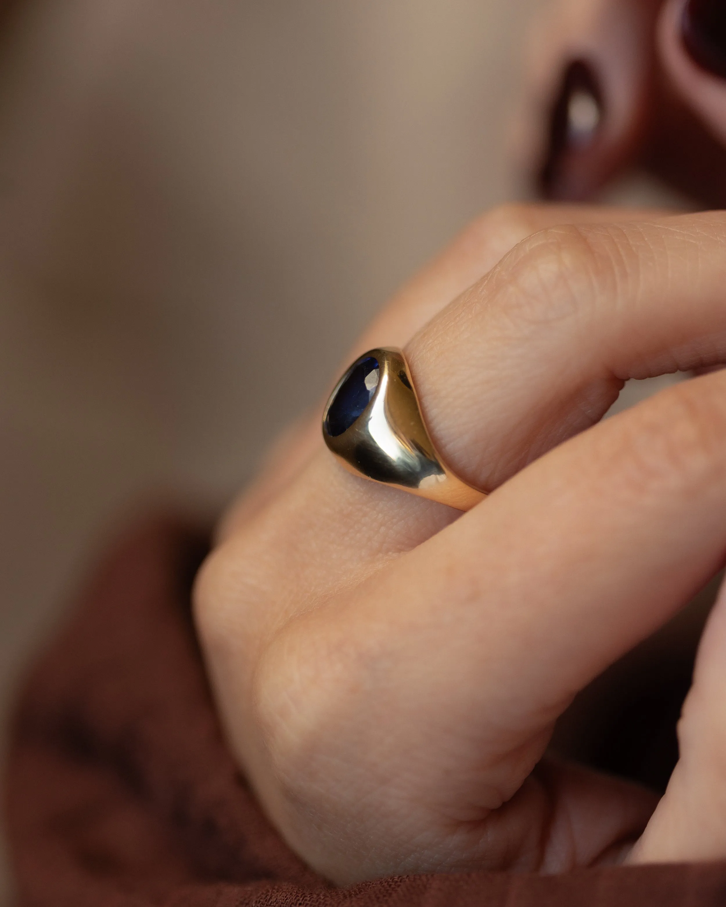 Colette Vintage 9ct Gold Single Stone Sapphire Signet Ring sold by Rock n Rose product image thumbnail 2