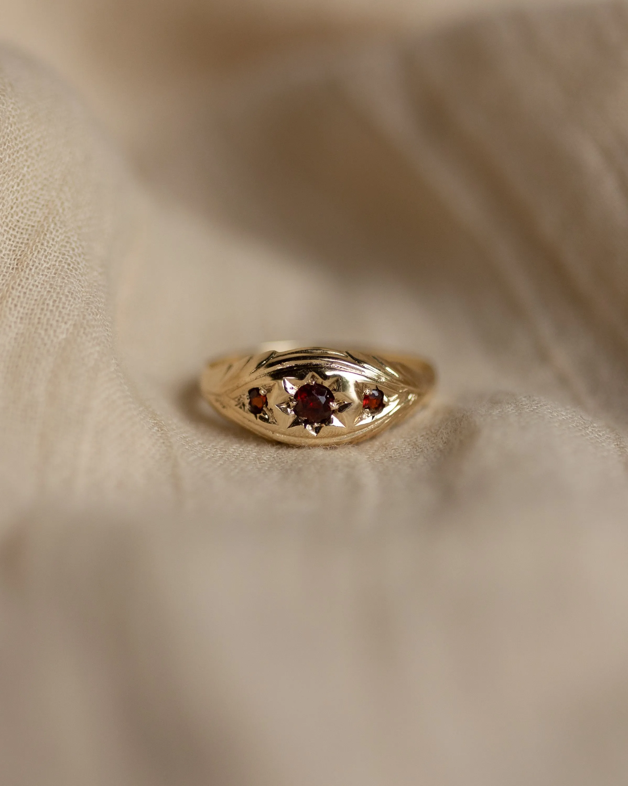 Magda 1975 Vintage 9ct Gold Garnet Star Set Trilogy Ring sold by Rock n Rose product image thumbnail 3