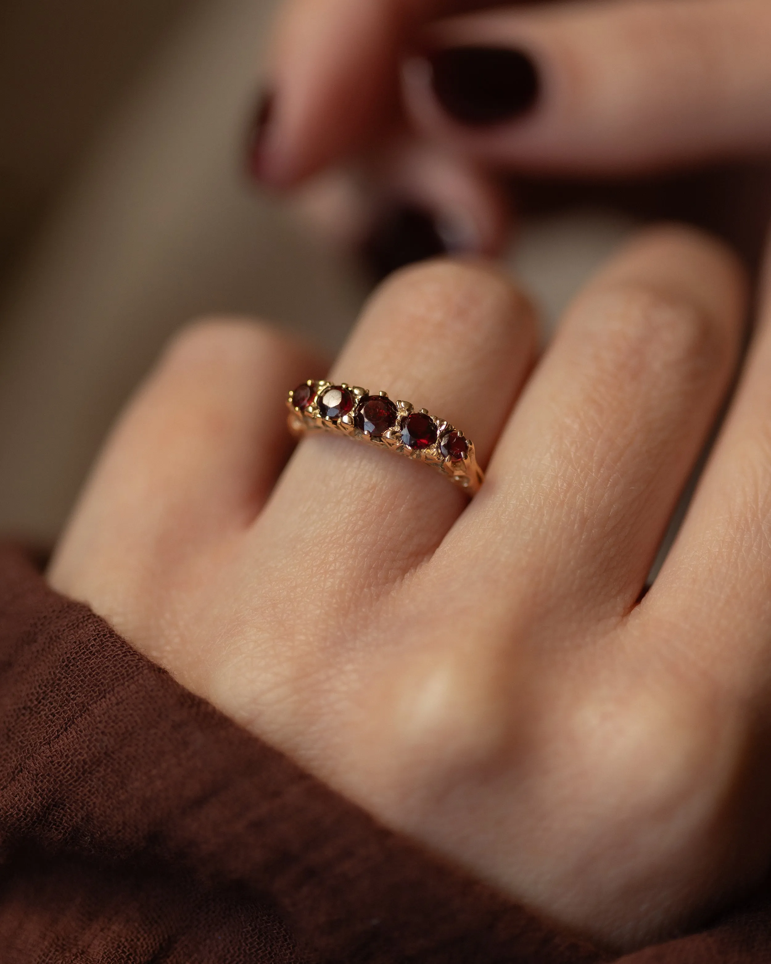 Jacinta 1978 Vintage 9ct Gold Garnet Five Stone Ring sold by Rock n Rose product image thumbnail 2