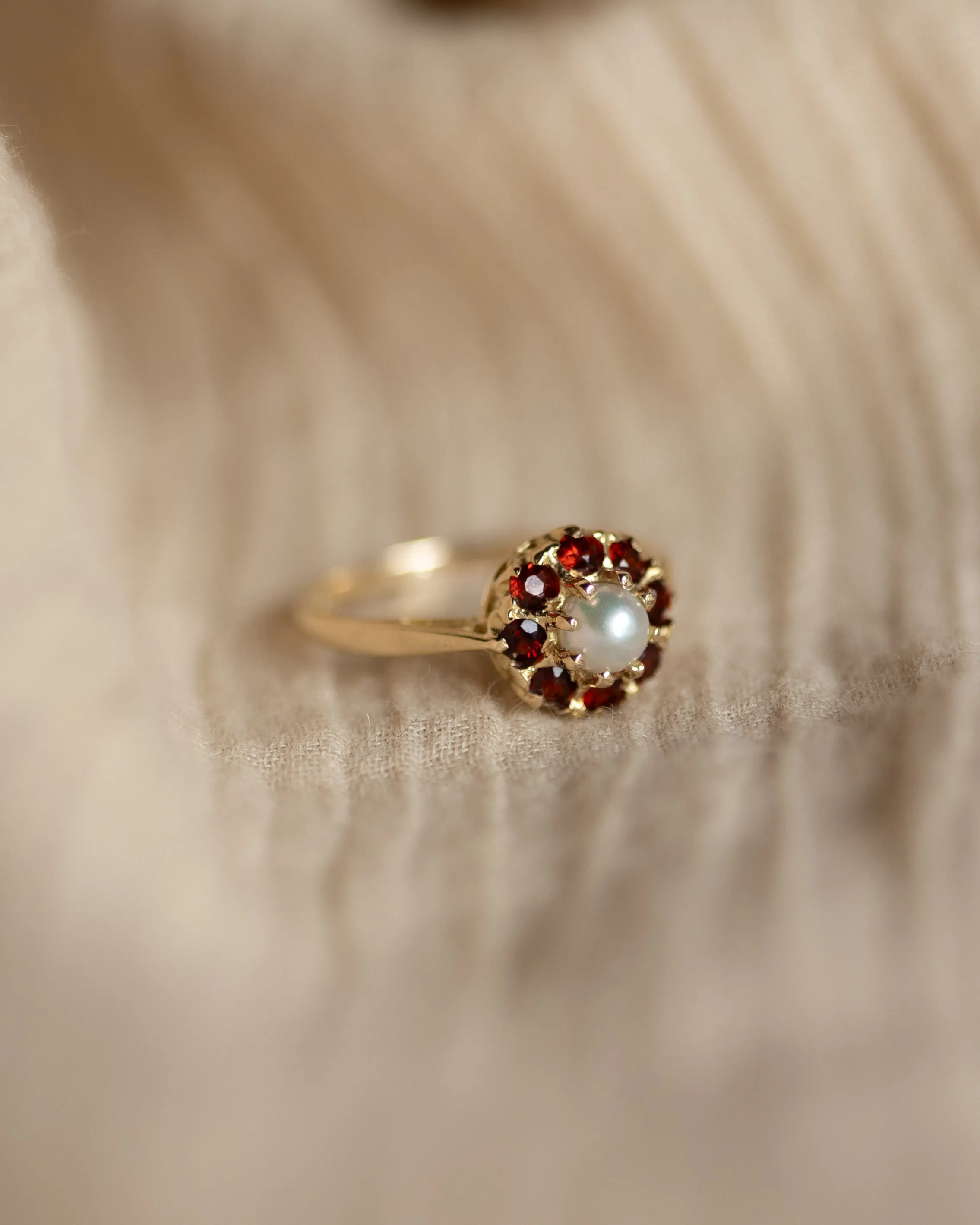 Lauretta 1980 Vintage 9ct Gold Pearl & Garnet Cluster Ring sold by Rock n Rose product image thumbnail 4