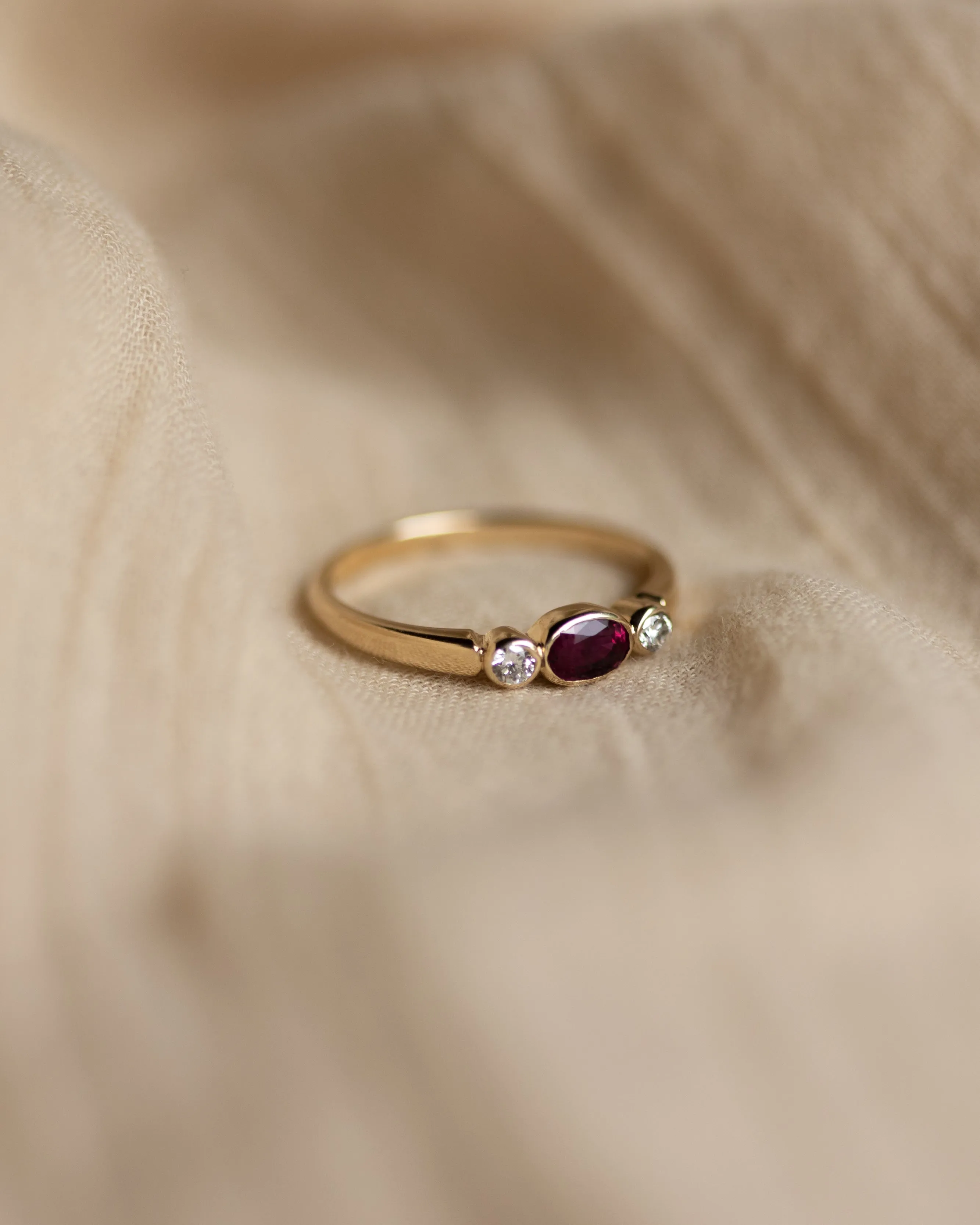 Alice 1987 Vintage 9ct Gold Ruby & Diamond Trilogy Ring sold by Rock n Rose product image thumbnail 4