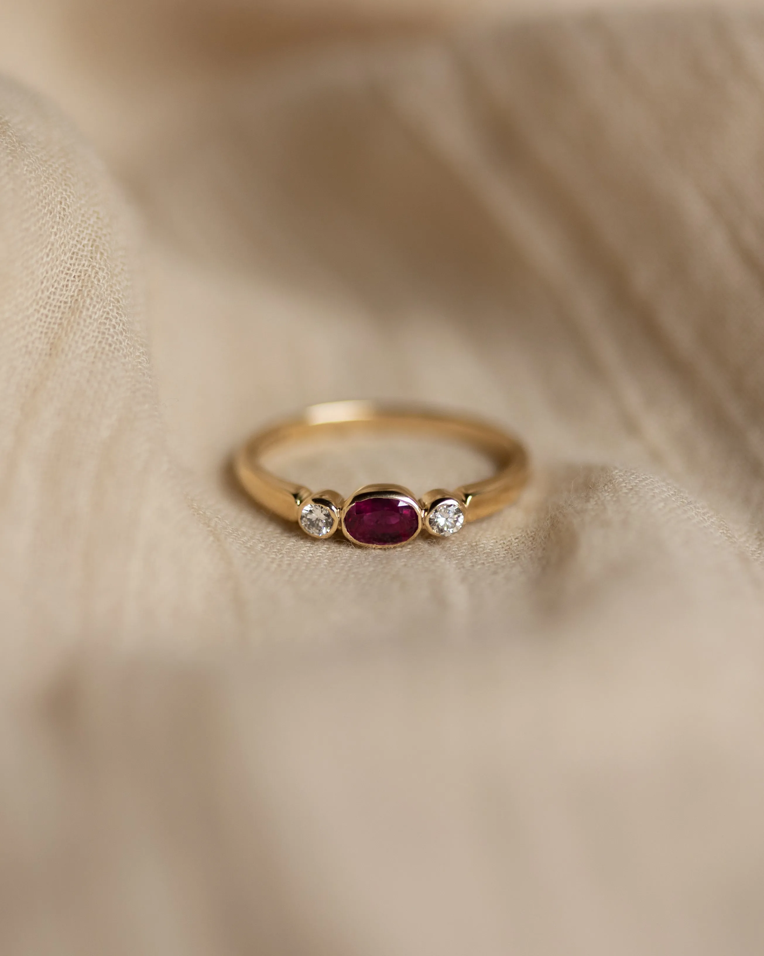 Alice 1987 Vintage 9ct Gold Ruby & Diamond Trilogy Ring sold by Rock n Rose product image thumbnail 3