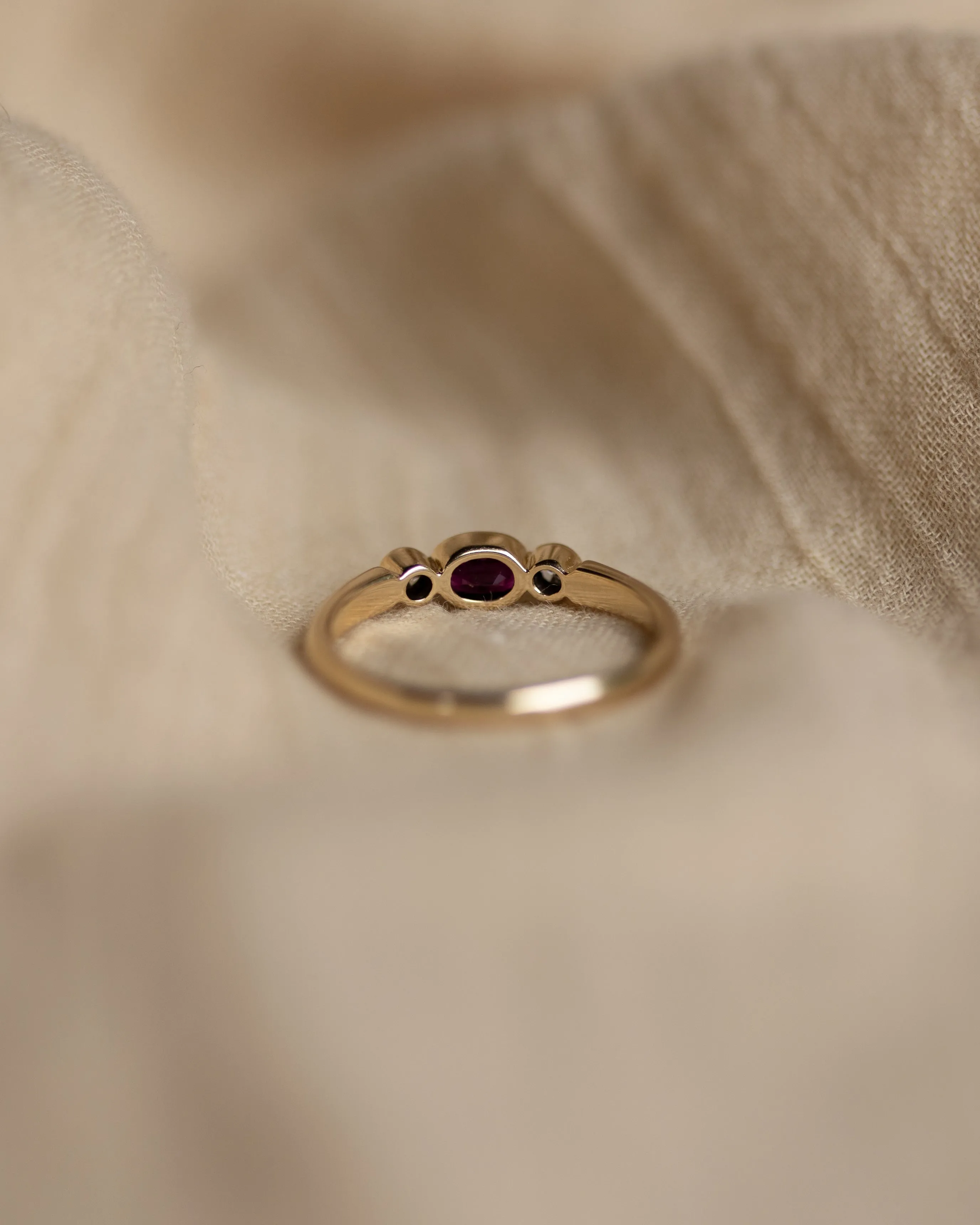 Alice 1987 Vintage 9ct Gold Ruby & Diamond Trilogy Ring sold by Rock n Rose product image thumbnail 5
