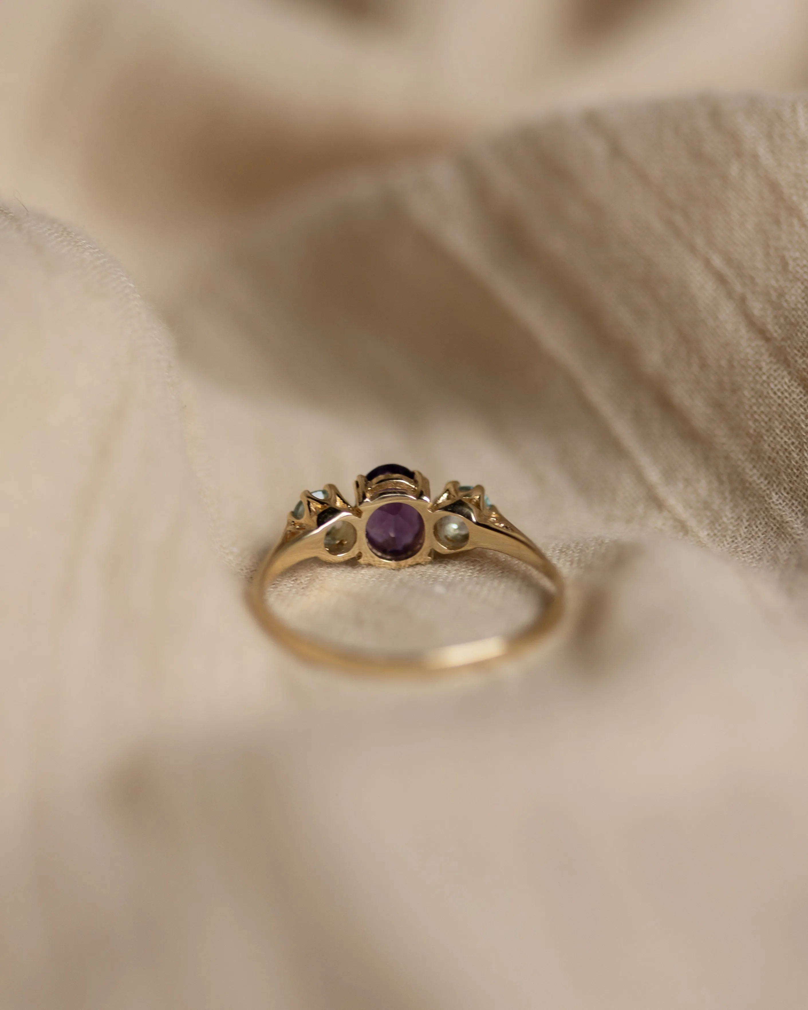 Erna Vintage 9ct Gold Amethyst & Blue Topaz Trilogy Ring sold by Rock n Rose product image thumbnail 5