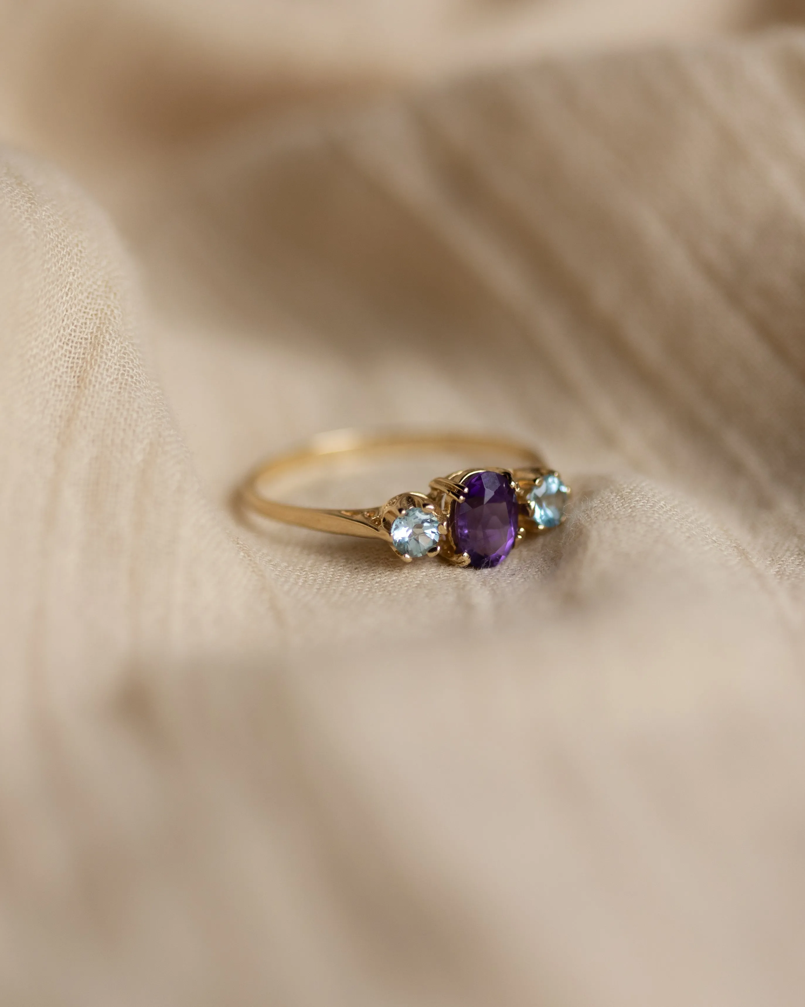 Erna Vintage 9ct Gold Amethyst & Blue Topaz Trilogy Ring sold by Rock n Rose product image thumbnail 4