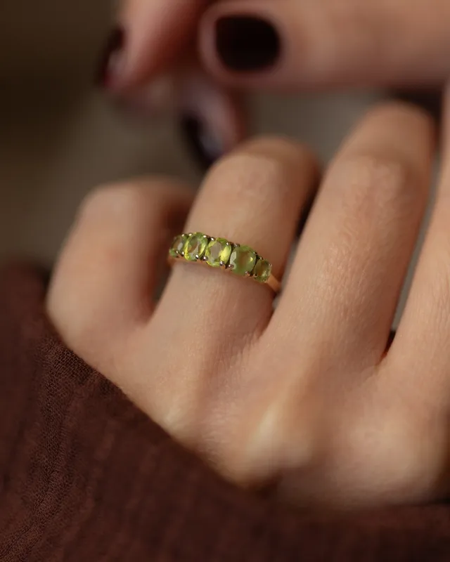 Belinda Vintage 9ct Gold Five Stone Peridot Ring sold by Rock n Rose