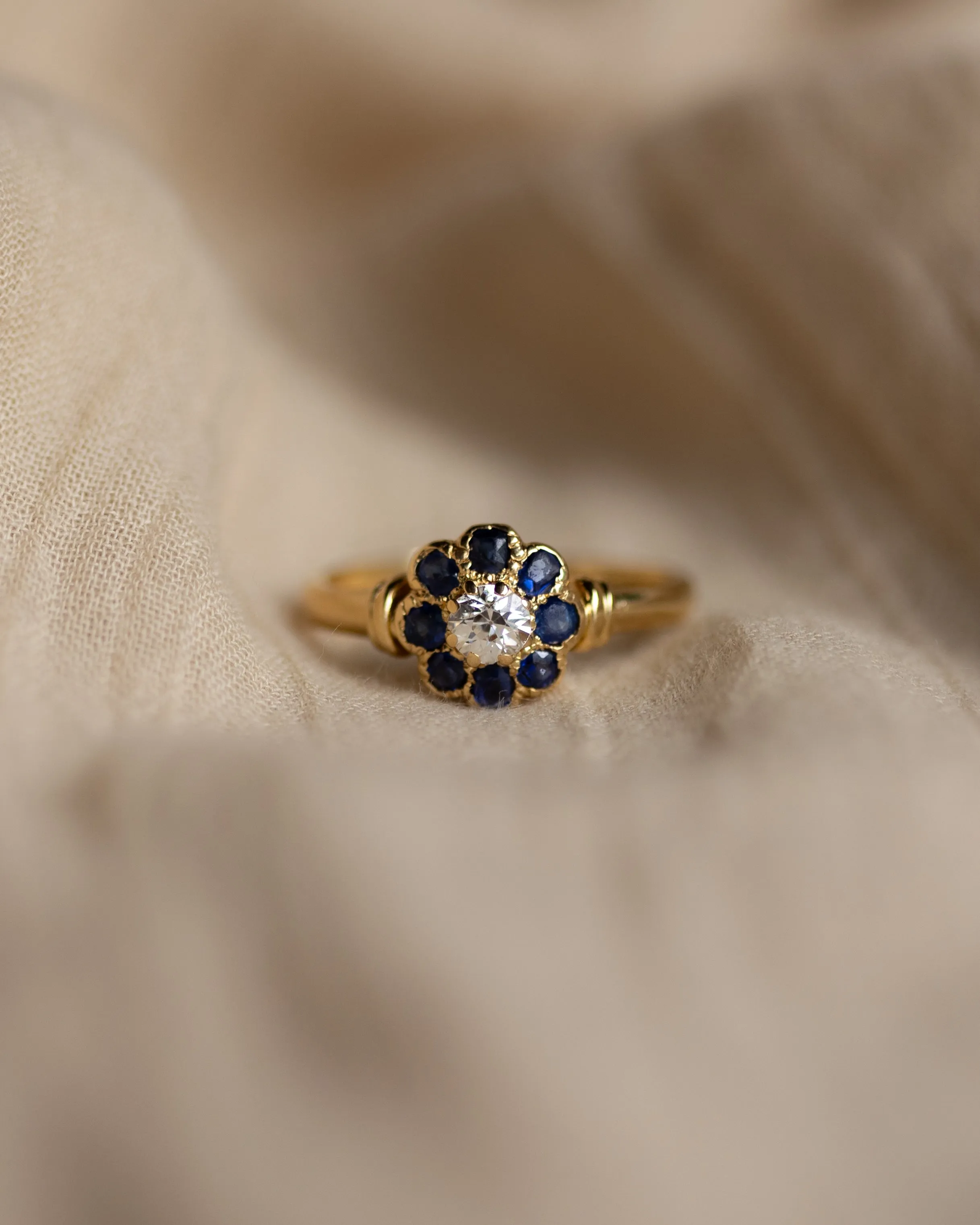 Rosalind 1989 Vintage 18ct Gold Diamond & Sapphire Cluster Ring sold by Rock n Rose product image thumbnail 2