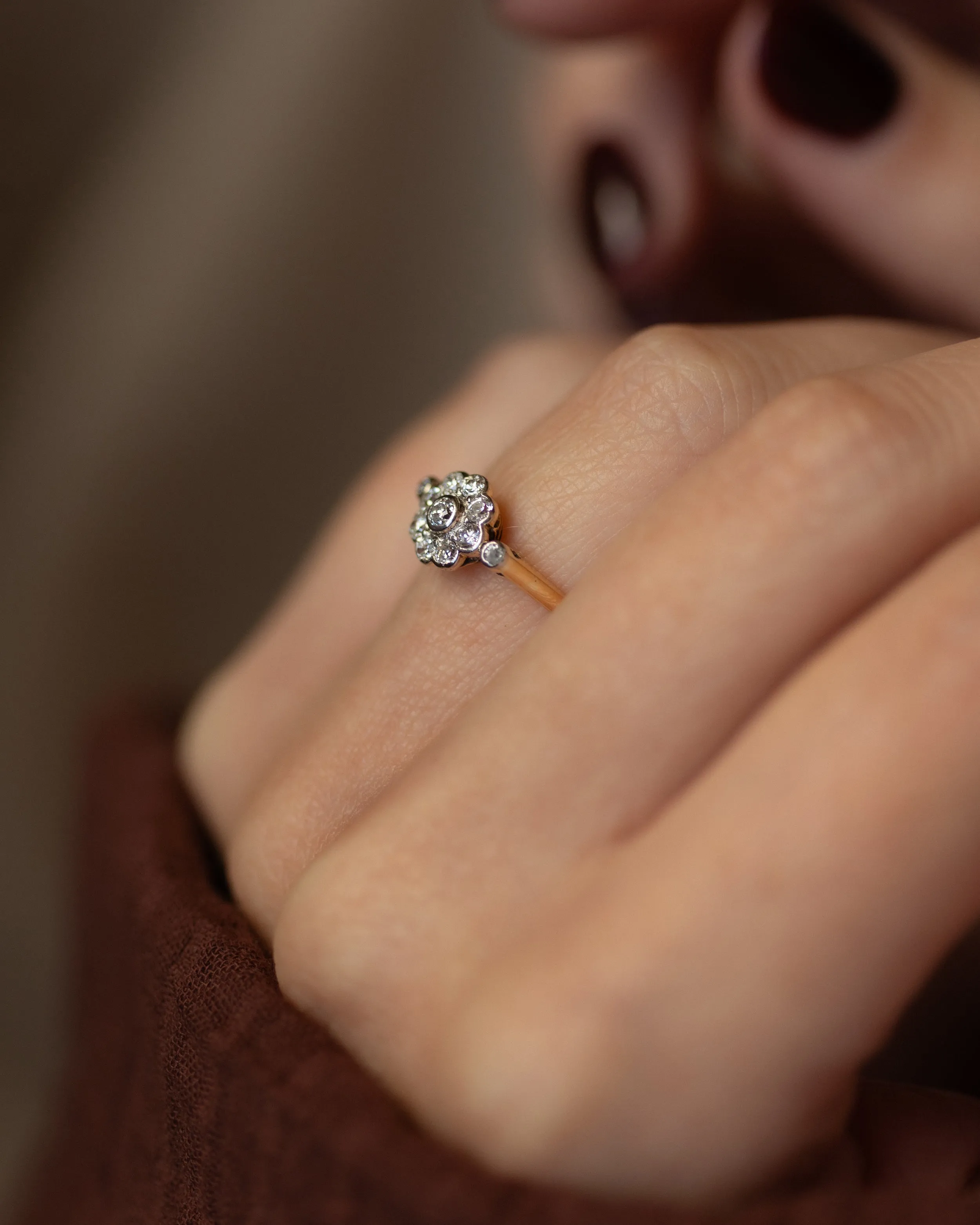 Frida Antique 18ct Gold Diamond Daisy Cluster Ring sold by Rock n Rose product image thumbnail 2