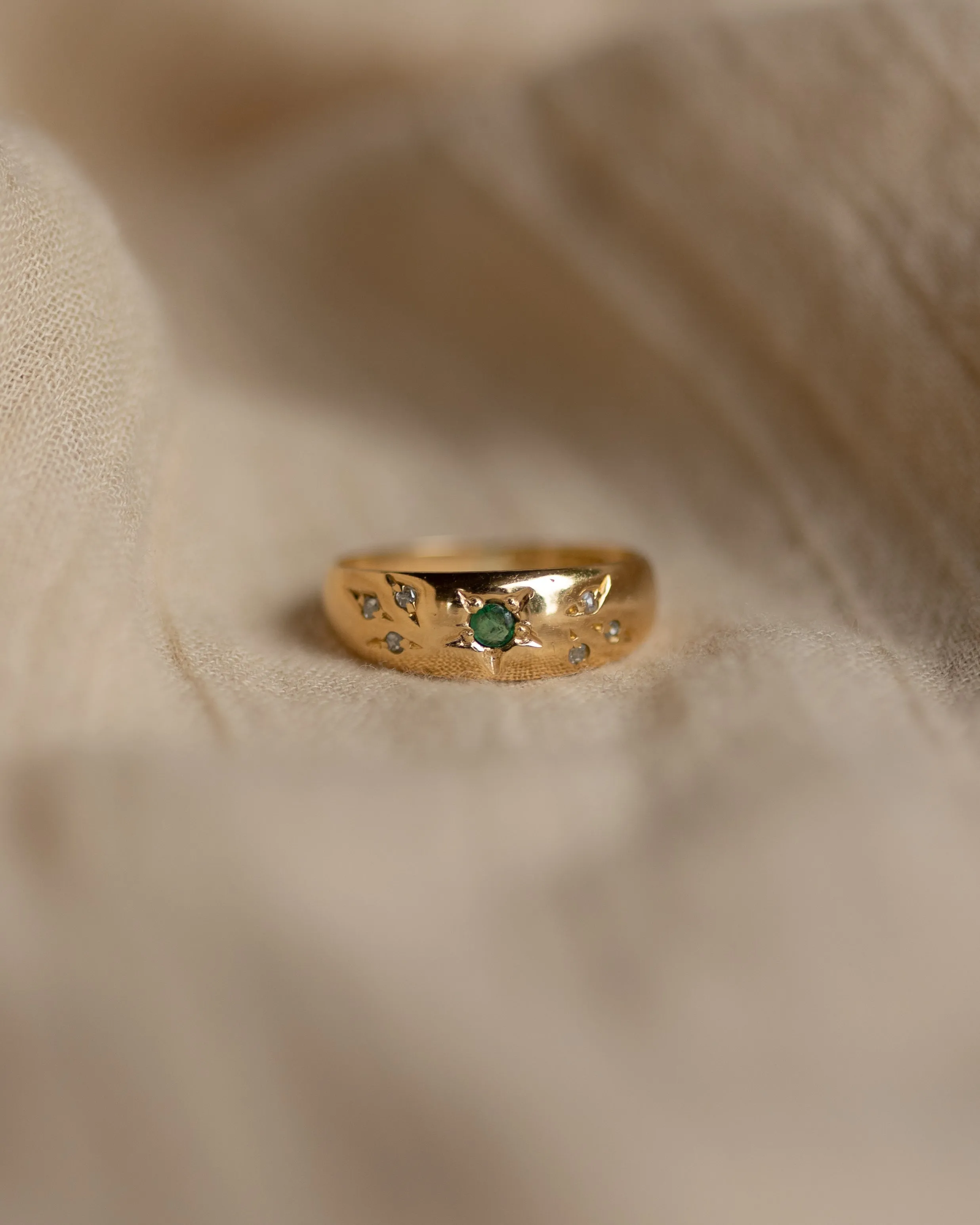 Primrose Antique 18ct Gold Star Set Emerald & Diamond Ring sold by Rock n Rose product image thumbnail 3
