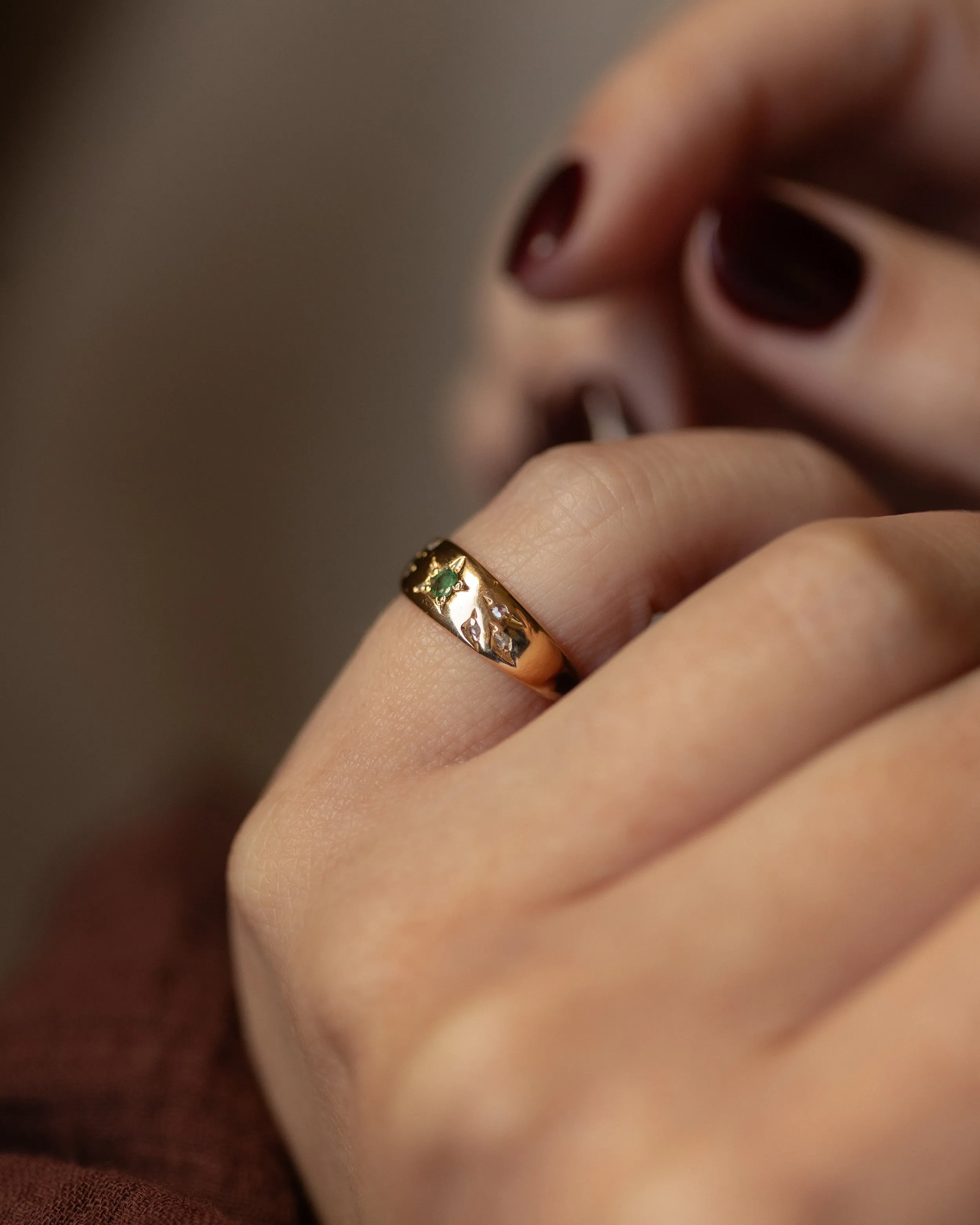 Primrose Antique 18ct Gold Star Set Emerald & Diamond Ring sold by Rock n Rose product image thumbnail 2