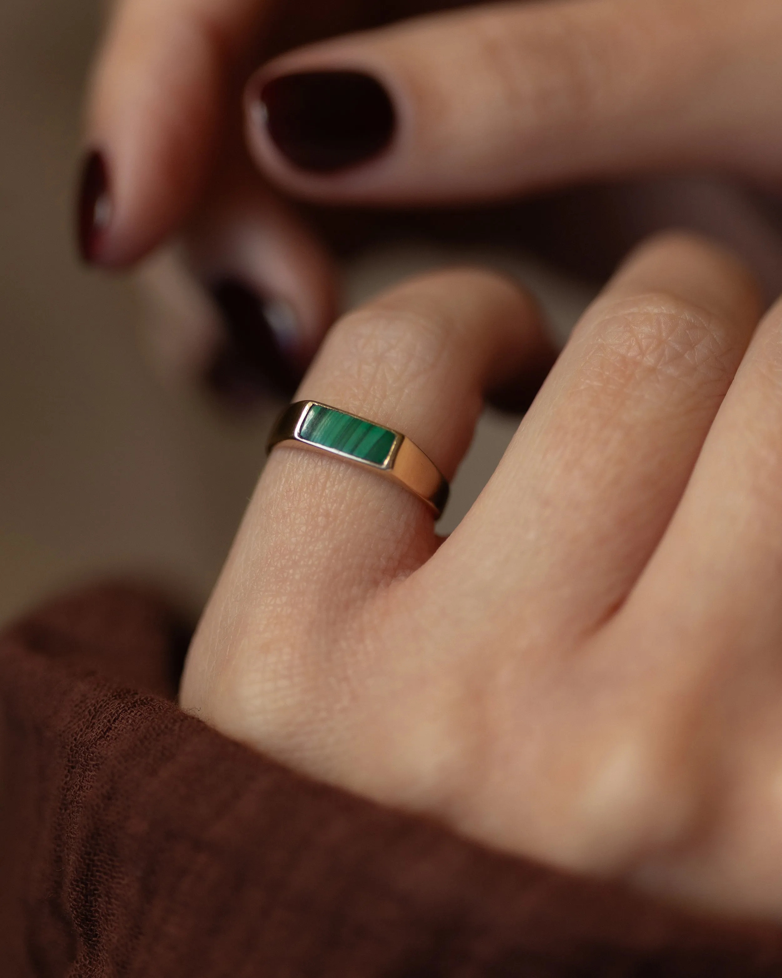 Fernande 1987 Vintage 9ct Gold Malachite Signet Ring sold by Rock n Rose