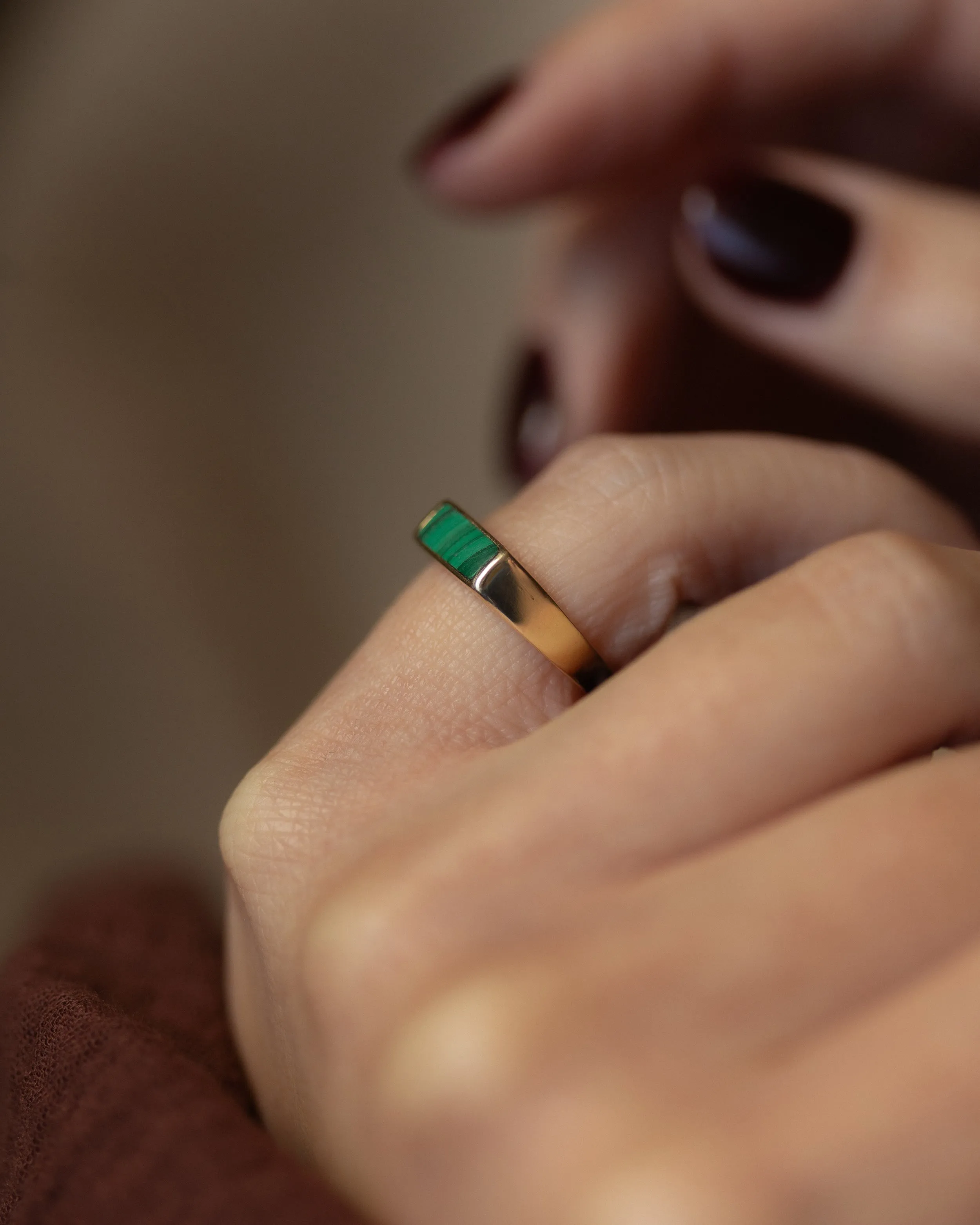 Fernande 1987 Vintage 9ct Gold Malachite Signet Ring sold by Rock n Rose product image thumbnail 2