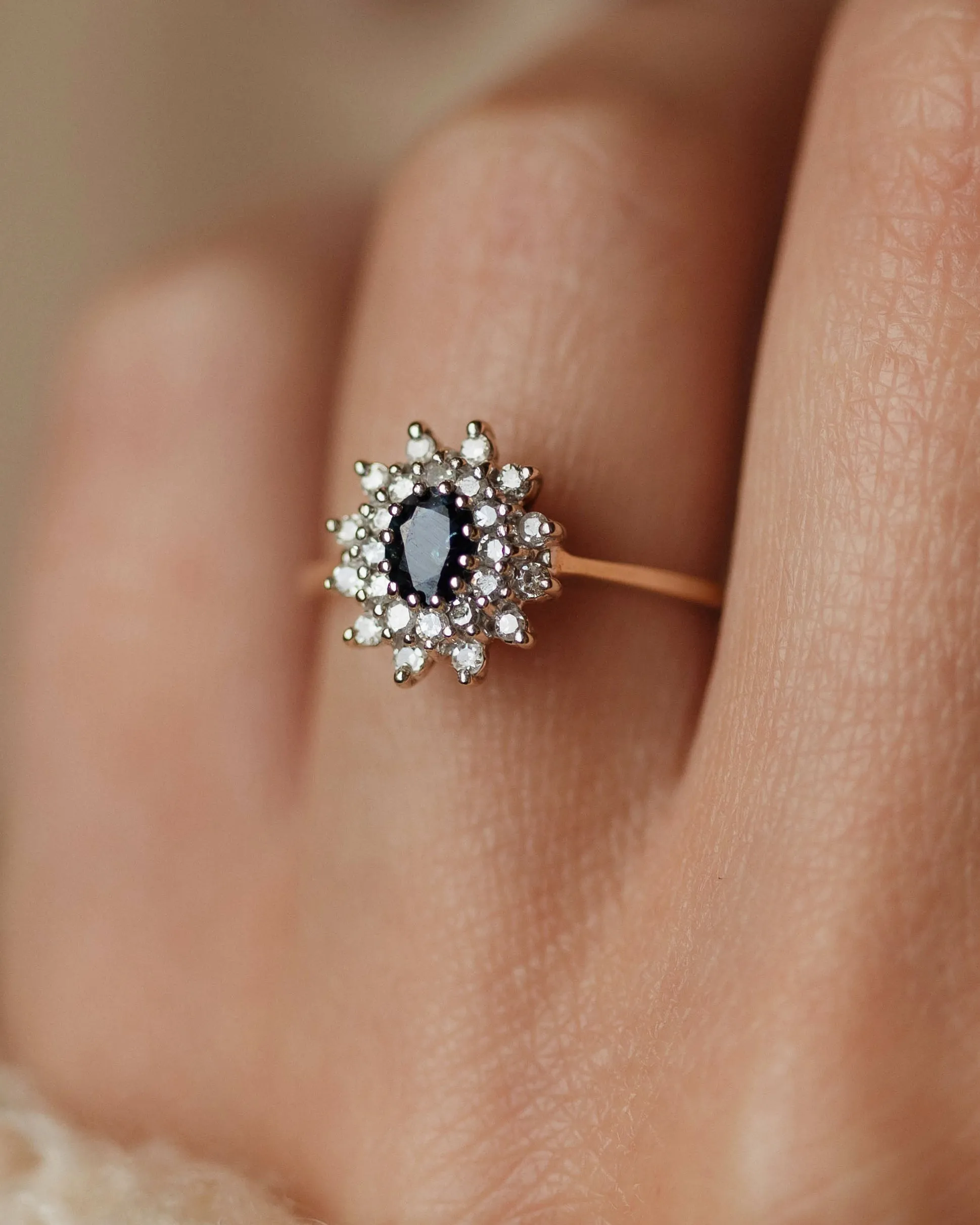 Anne Vintage 9ct Gold Sapphire & Diamond Cluster Ring sold by Rock n Rose product image thumbnail 2