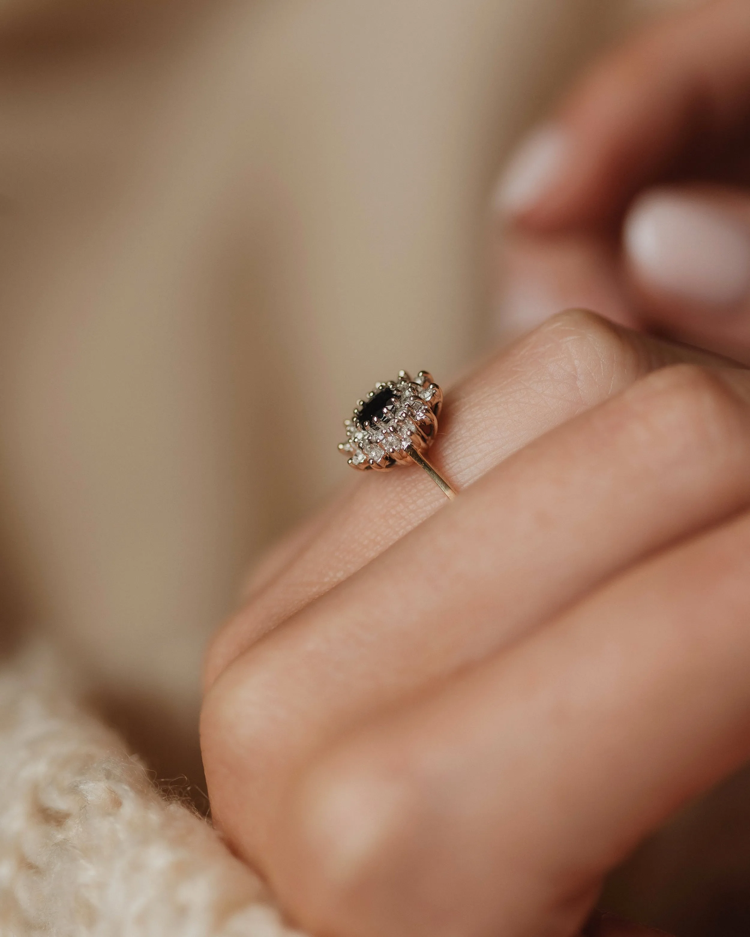 Anne Vintage 9ct Gold Sapphire & Diamond Cluster Ring sold by Rock n Rose product image thumbnail 3