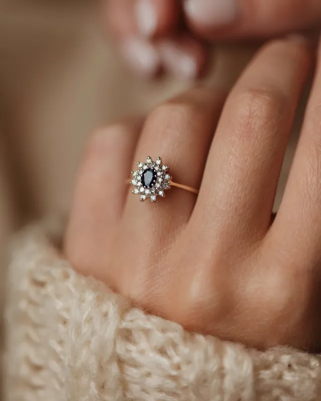 Anne Vintage 9ct Gold Sapphire & Diamond Cluster Ring sold by Rock n Rose