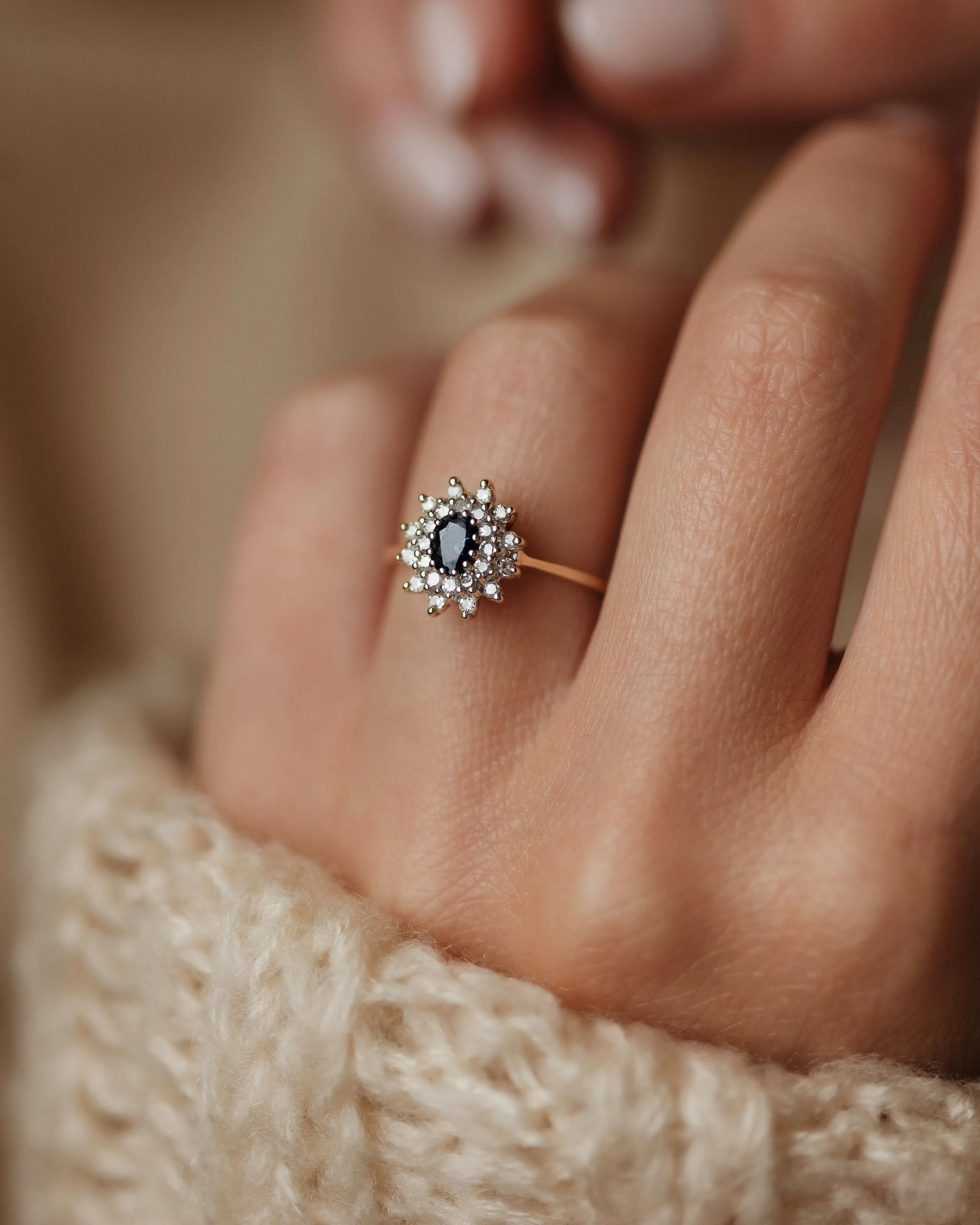 Anne Vintage 9ct Gold Sapphire & Diamond Cluster Ring sold by Rock n Rose