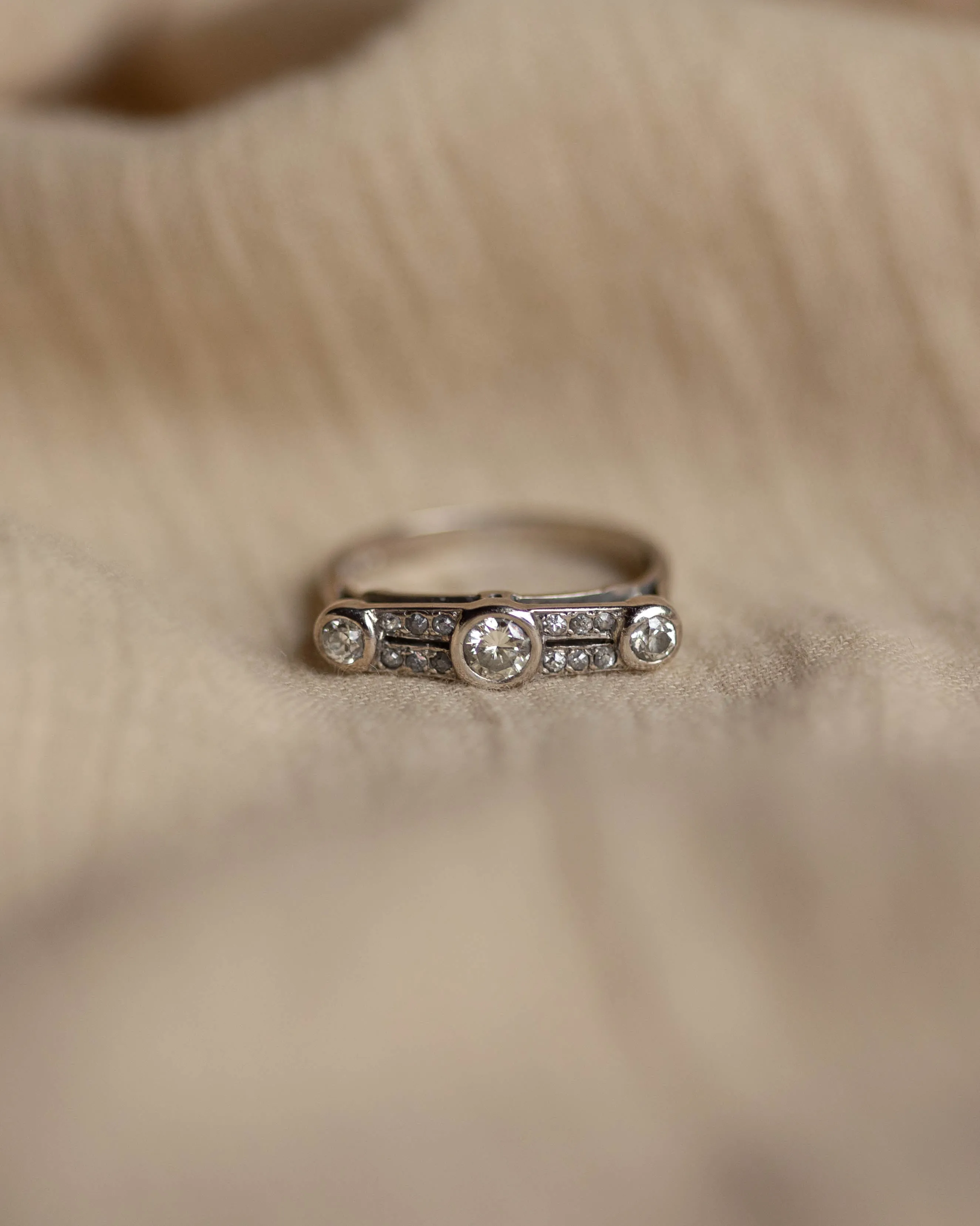 Eugénie 1977 Vintage 18ct White Gold Diamond Trilogy Ring sold by Rock n Rose product image thumbnail 4
