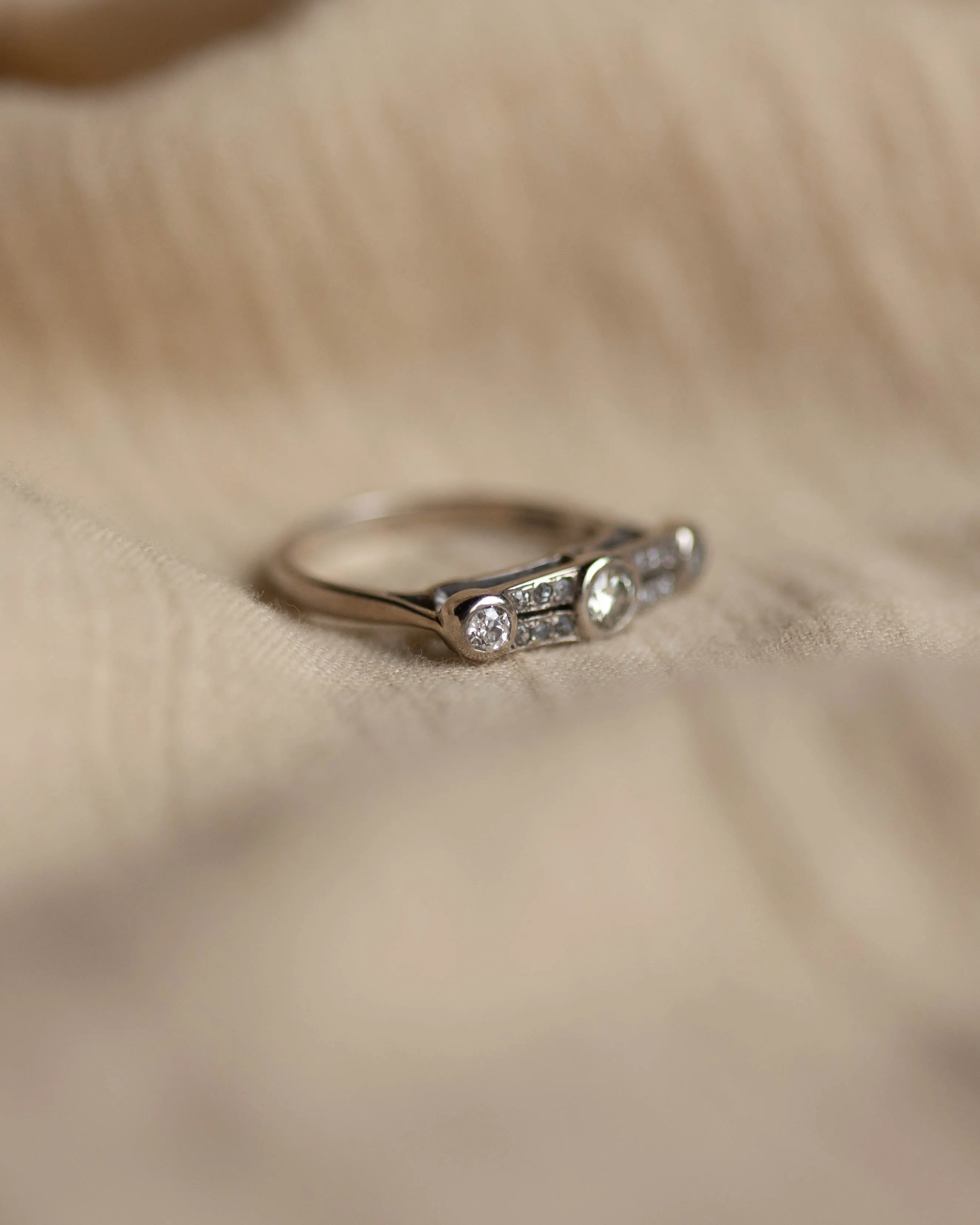 Eugénie 1977 Vintage 18ct White Gold Diamond Trilogy Ring sold by Rock n Rose product image thumbnail 5