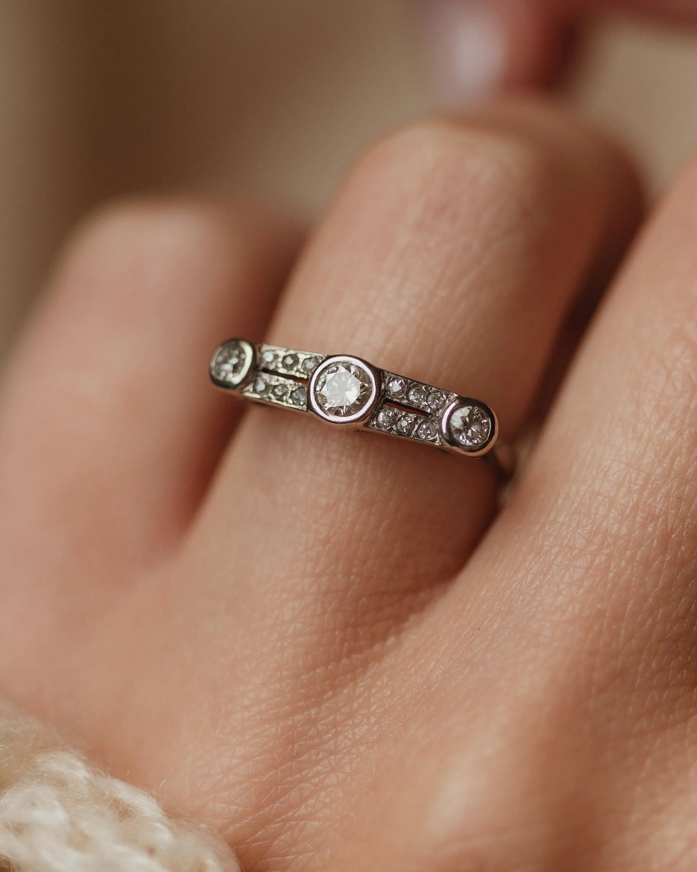 Eugénie 1977 Vintage 18ct White Gold Diamond Trilogy Ring sold by Rock n Rose product image thumbnail 2