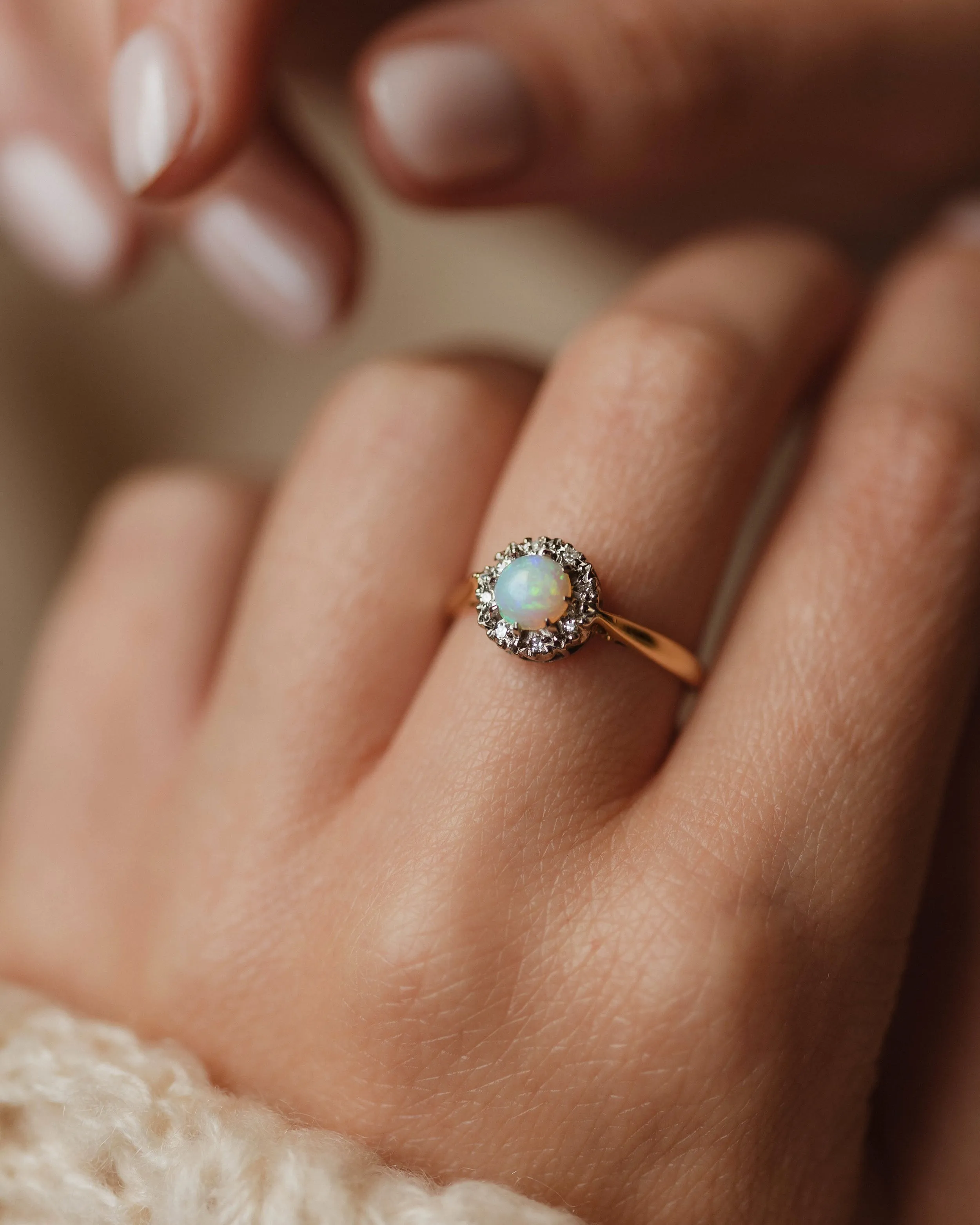 Elzbieta 1971 Vintage 18ct Gold Opal & Diamond Cluster Ring sold by Rock n Rose