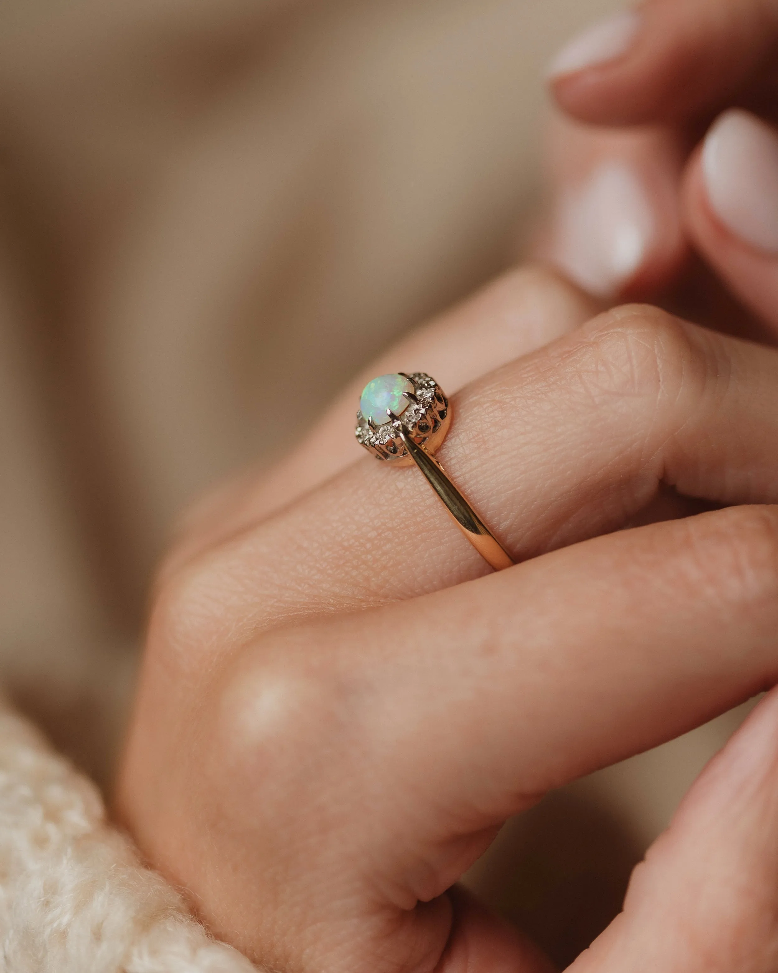 Elzbieta 1971 Vintage 18ct Gold Opal & Diamond Cluster Ring sold by Rock n Rose product image thumbnail 3