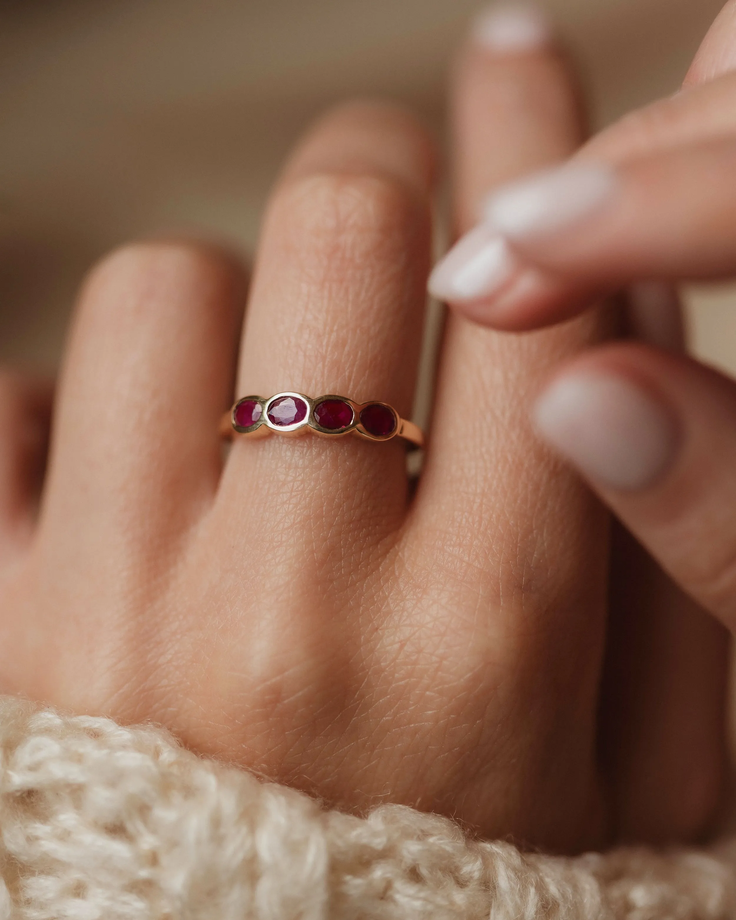 Molly Vintage 9ct Gold Ruby Four Stone Ring sold by Rock n Rose