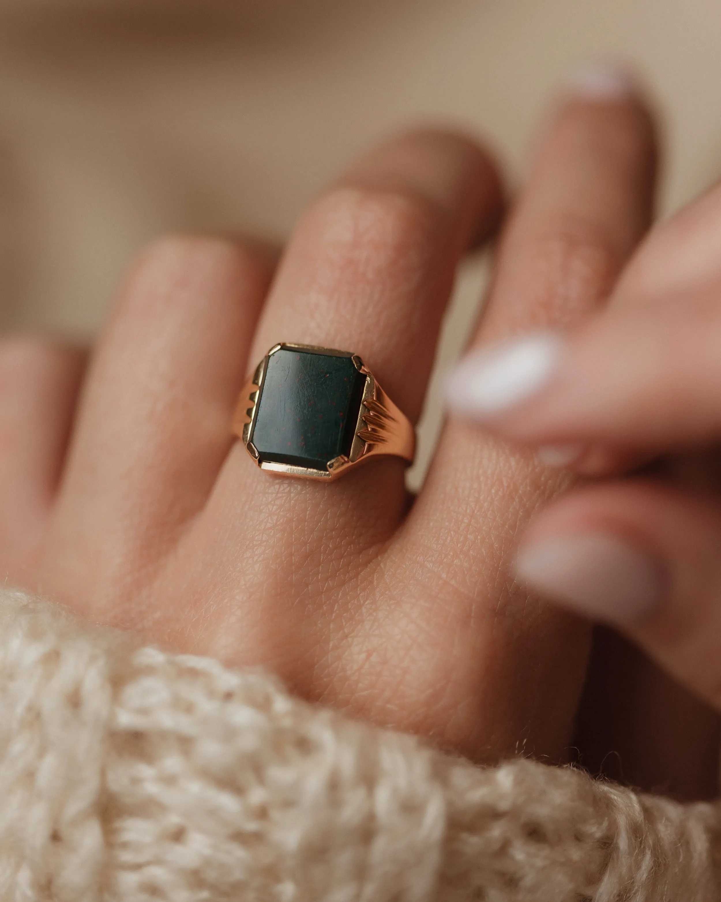 Clare 1968 Vintage 9ct Gold Bloodstone Signet Ring sold by Rock n Rose product image thumbnail 2