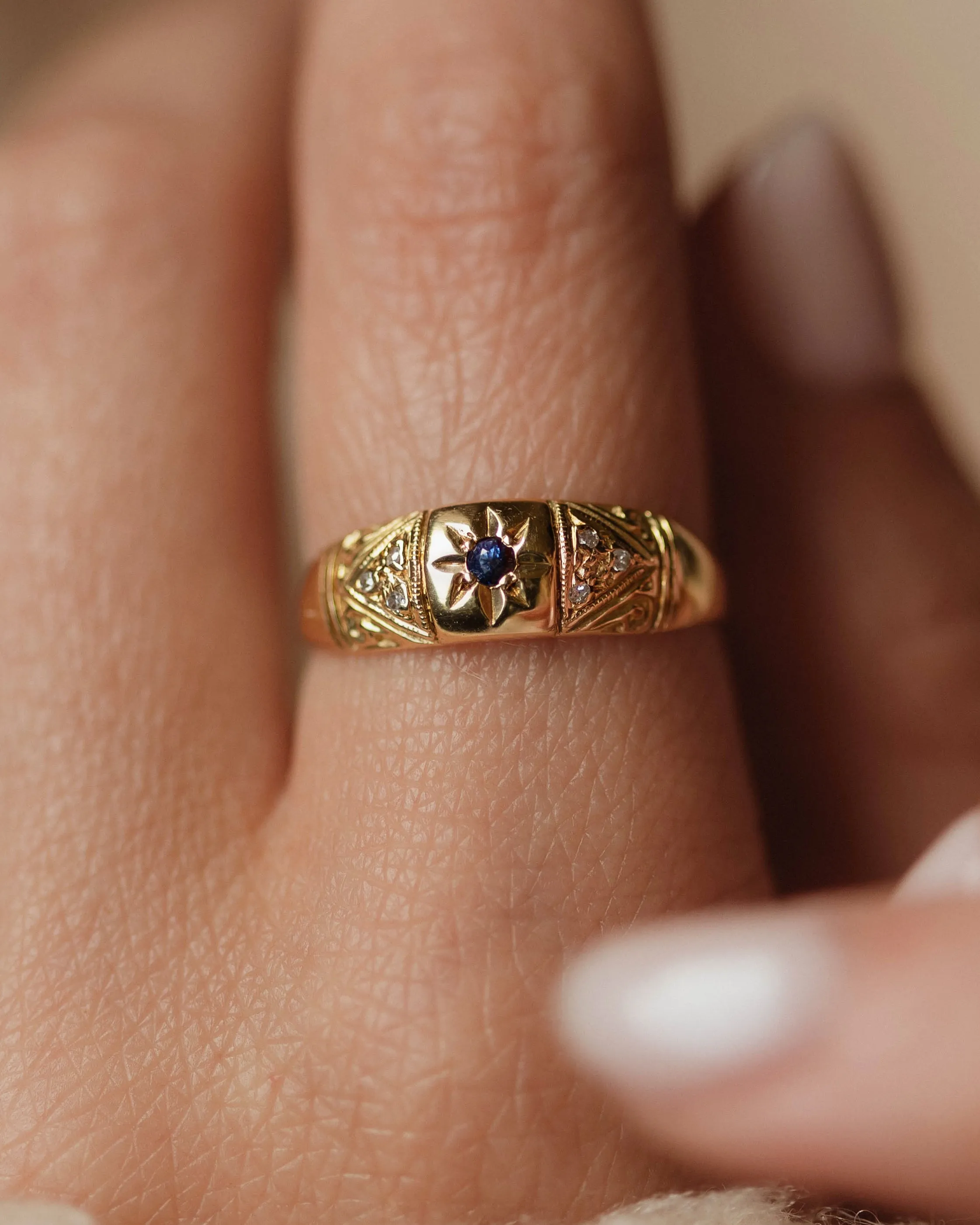 Simone Antique 18ct Gold Sapphire & Diamond Seven Stone Ring sold by Rock n Rose product image thumbnail 2
