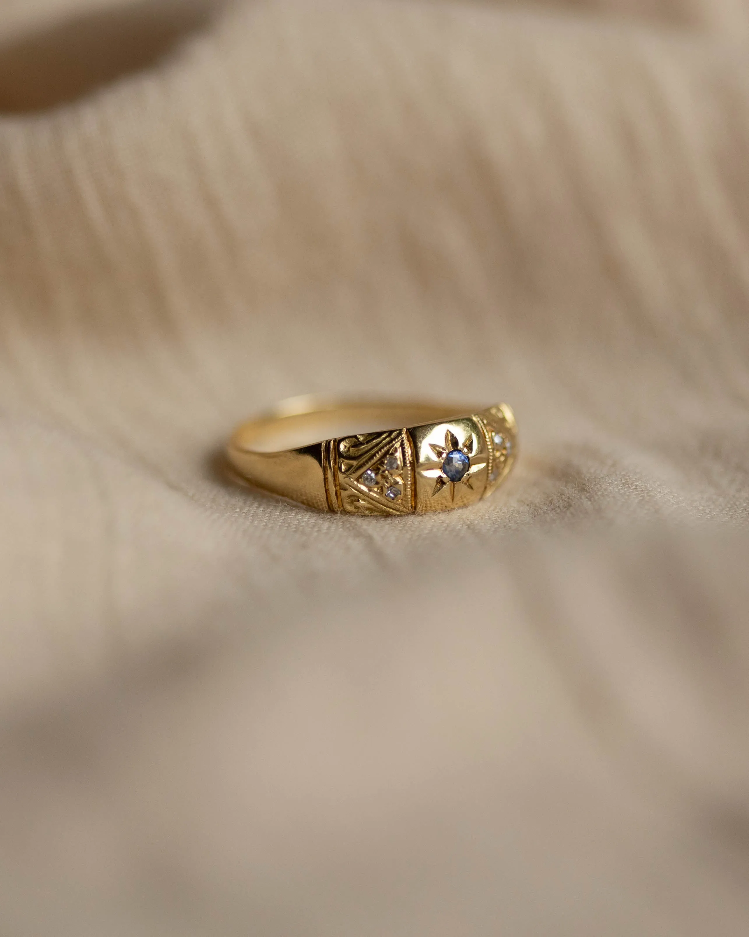 Simone Antique 18ct Gold Sapphire & Diamond Seven Stone Ring sold by Rock n Rose product image thumbnail 5