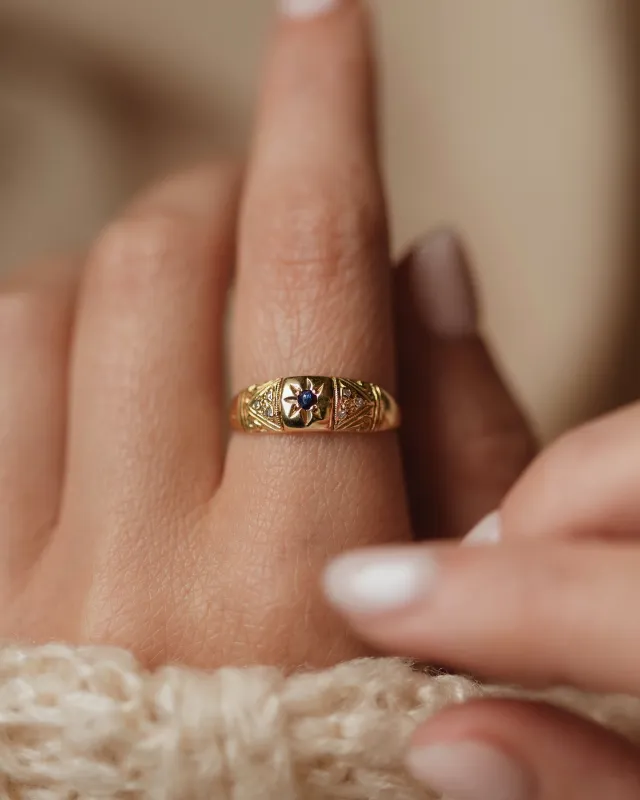 Simone Antique 18ct Gold Sapphire & Diamond Seven Stone Ring sold by Rock n Rose