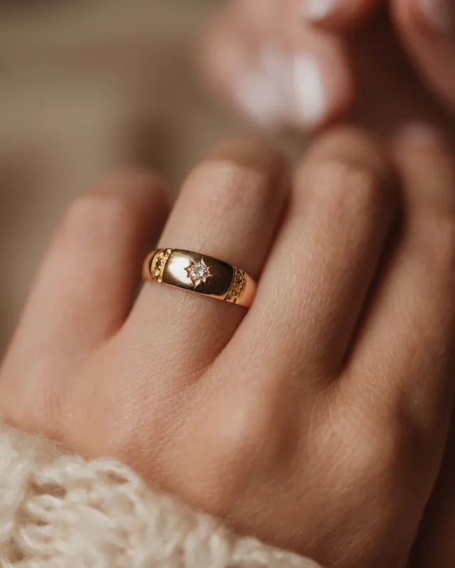 Florence 1892 Antique 18ct Gold Star Set Diamond Single Stone Ring sold by Rock n Rose