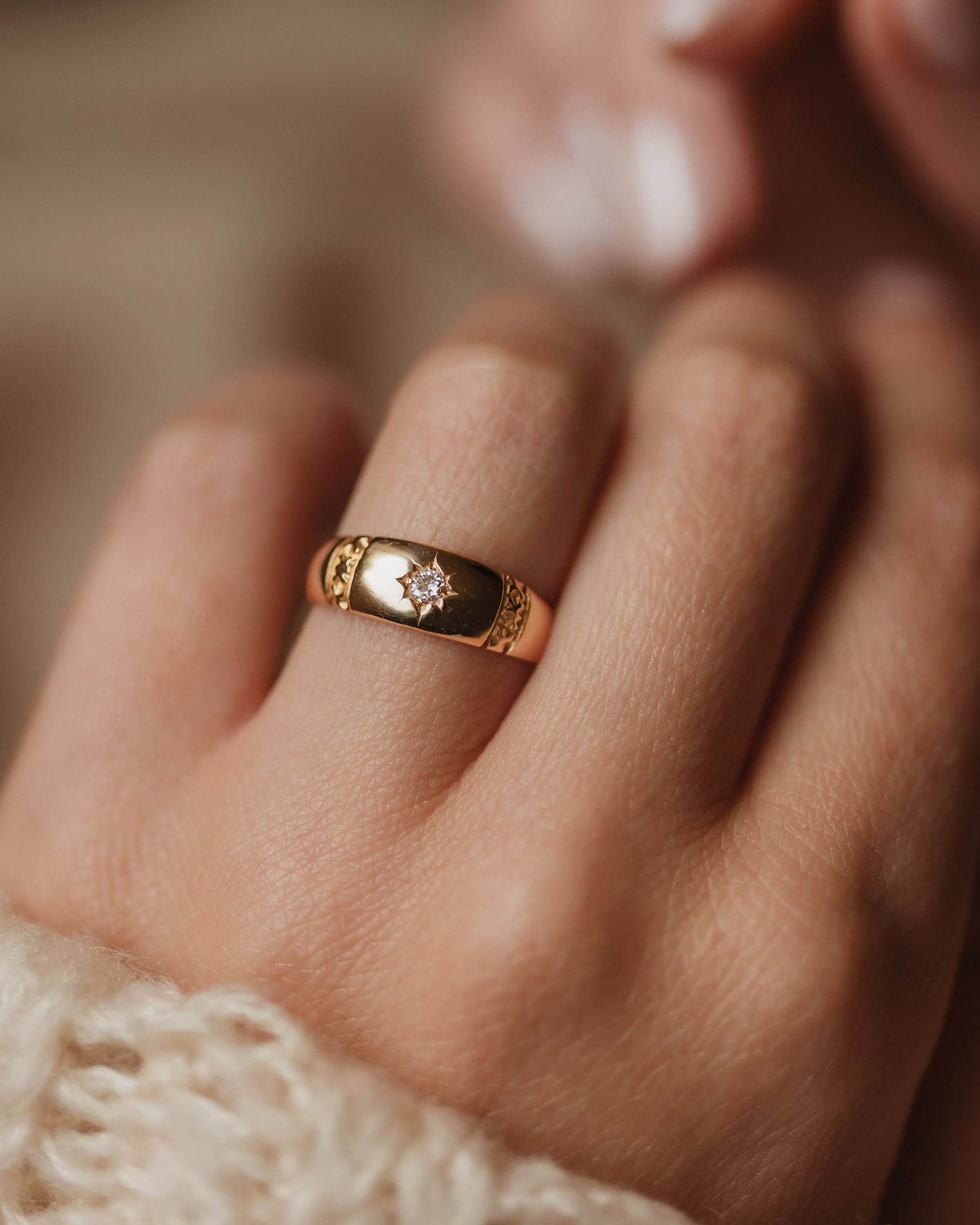 Florence 1892 Antique 18ct Gold Star Set Diamond Single Stone Ring sold by Rock n Rose