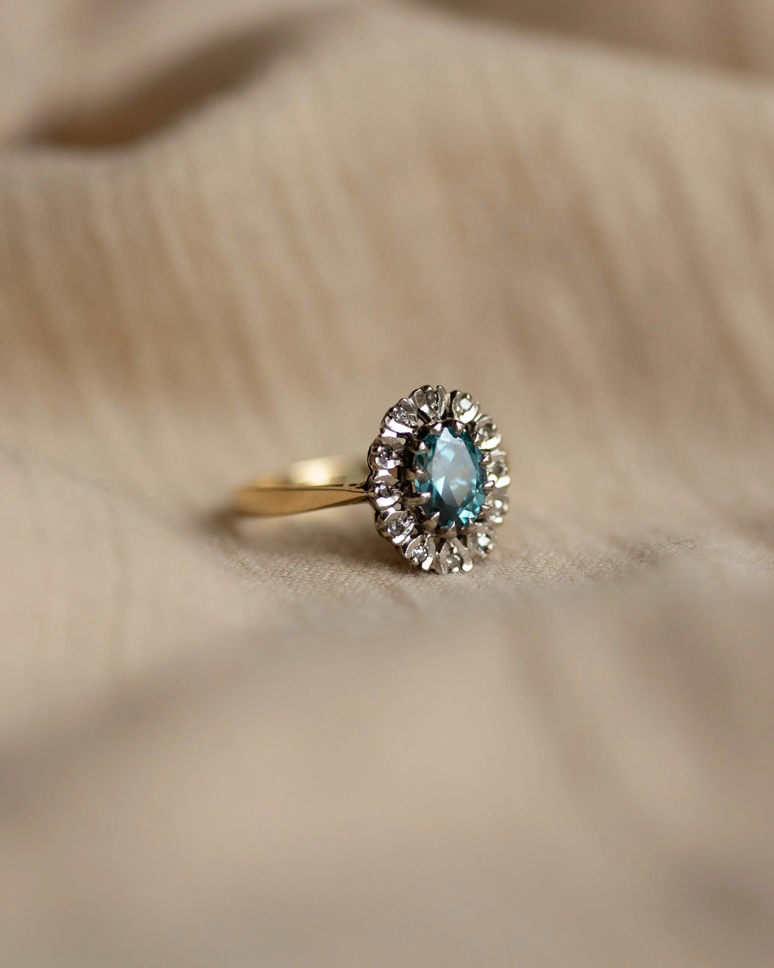 Josephine 1970 Vintage 18ct Gold Blue Zircon & Diamond Cluster Ring sold by Rock n Rose product image thumbnail 4