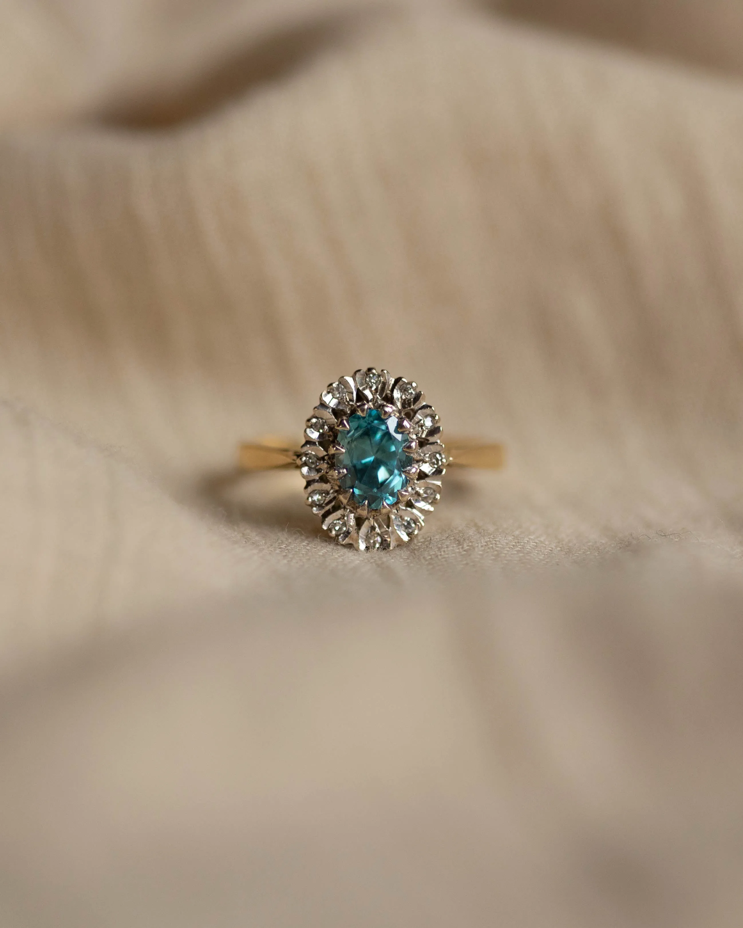 Josephine 1970 Vintage 18ct Gold Blue Zircon & Diamond Cluster Ring sold by Rock n Rose product image thumbnail 5