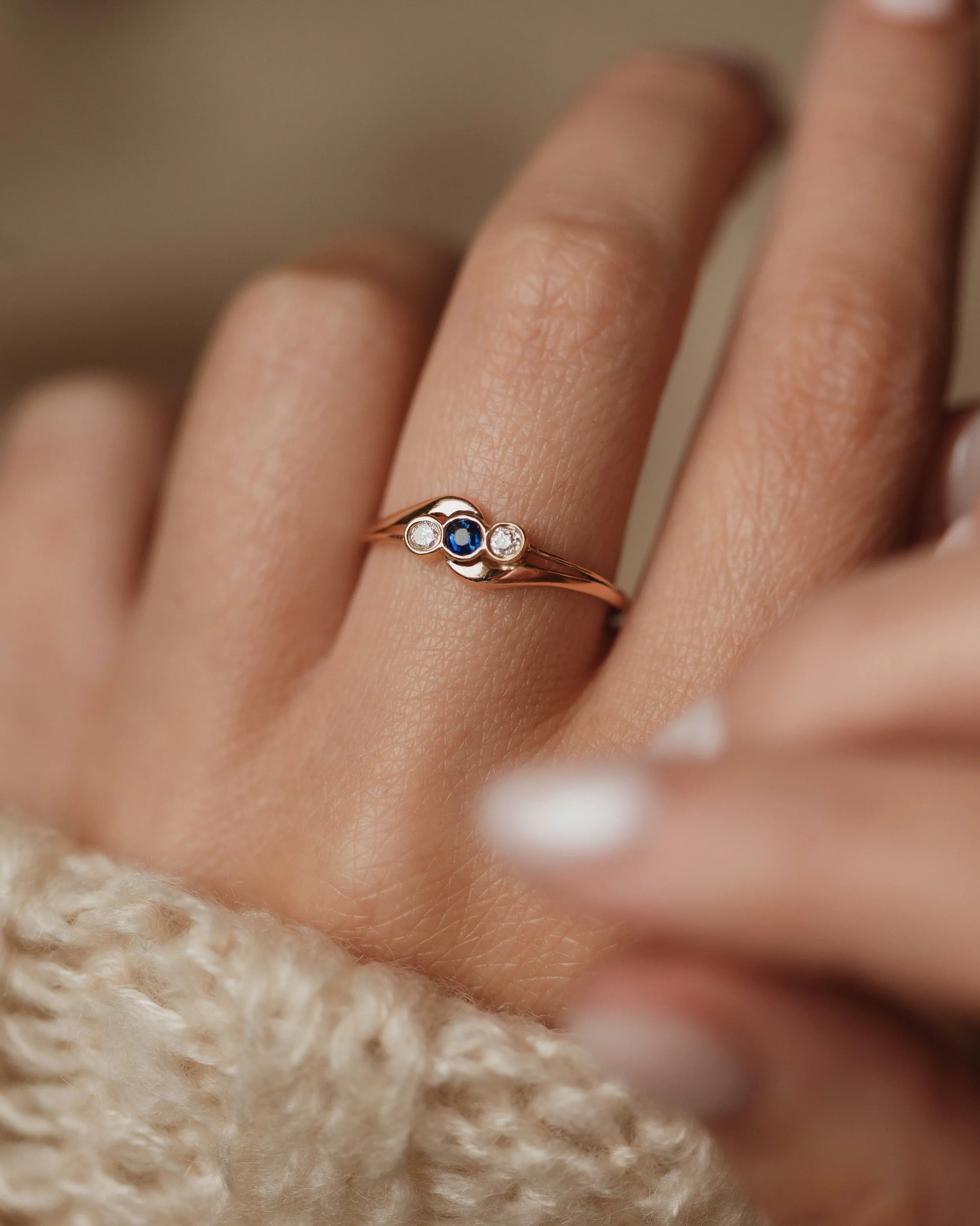 Marjorie Antique 18ct Gold Sapphire & Diamond Trilogy Twist Ring sold by Rock n Rose