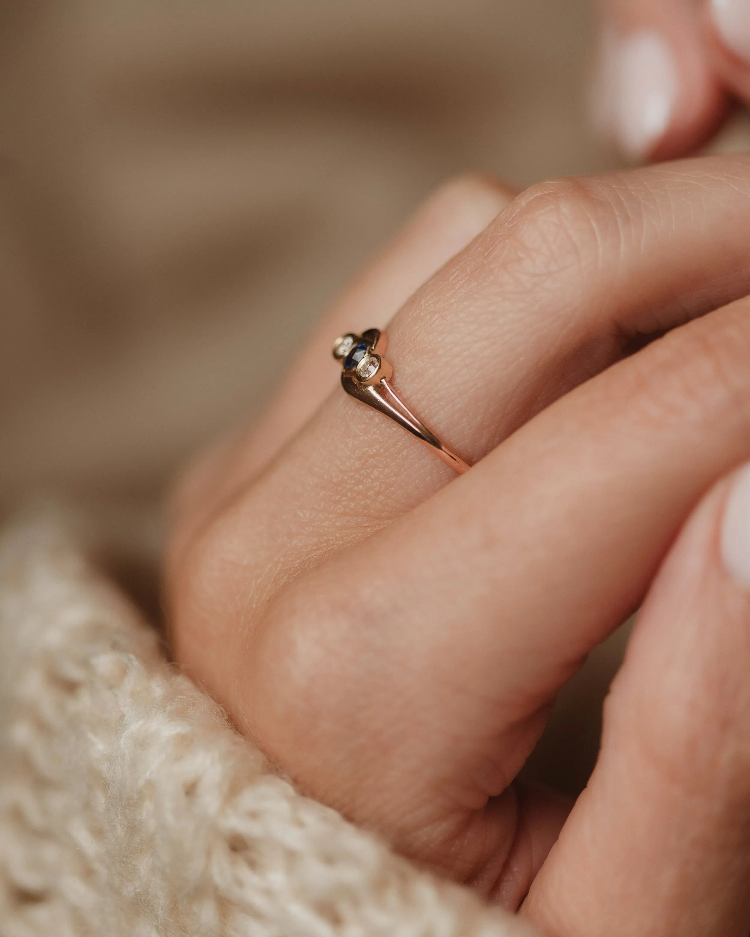 Marjorie Antique 18ct Gold Sapphire & Diamond Trilogy Twist Ring sold by Rock n Rose product image thumbnail 3