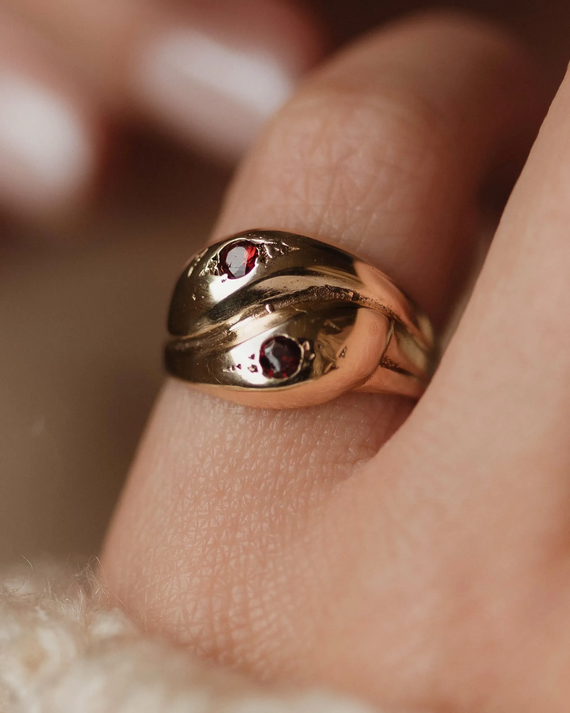 Armande 1963 Vintage 9ct Gold Garnet Double Snake Ring sold by Rock n Rose product image thumbnail 3