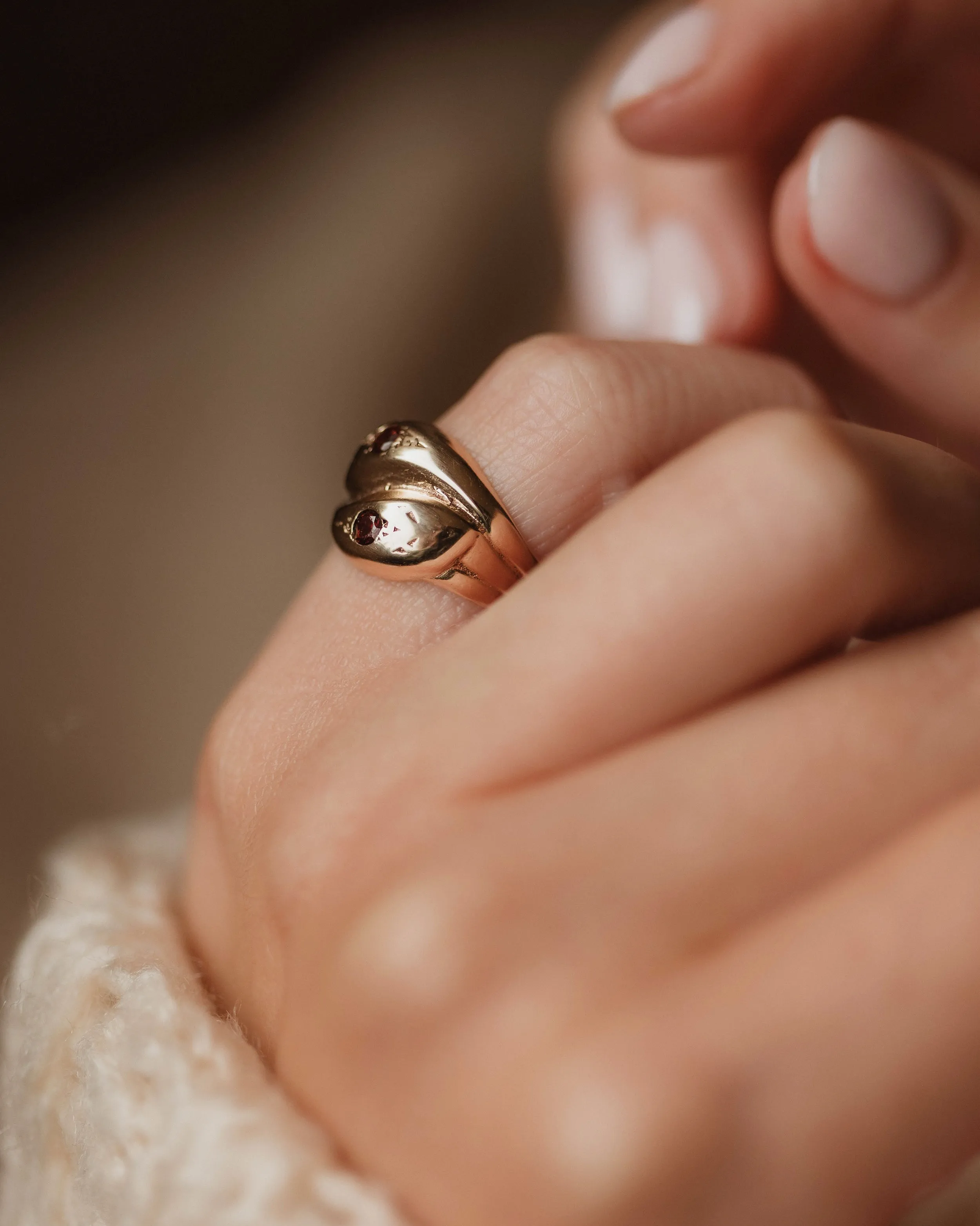 Armande 1963 Vintage 9ct Gold Garnet Double Snake Ring sold by Rock n Rose product image thumbnail 2