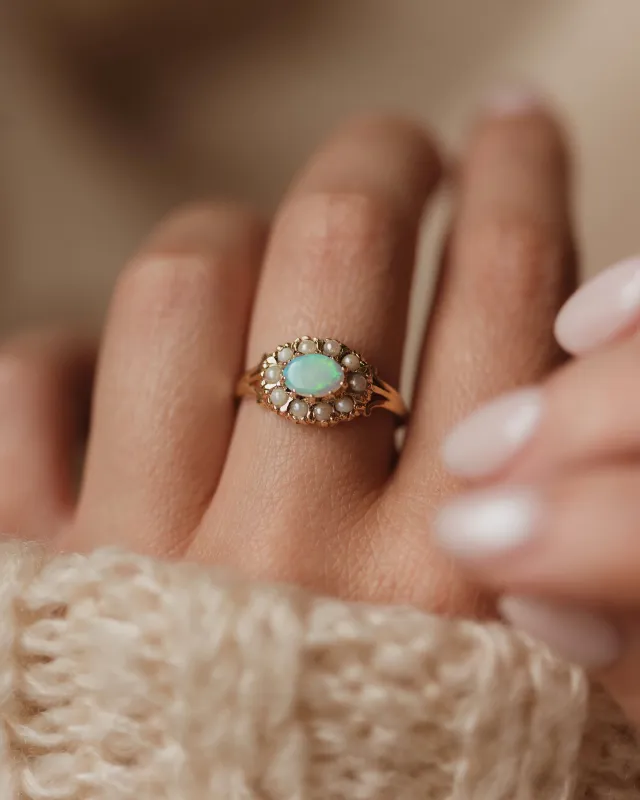 Edith 1970 Vintage 9ct Gold Opal & Pearl Cluster Ring sold by Rock n Rose