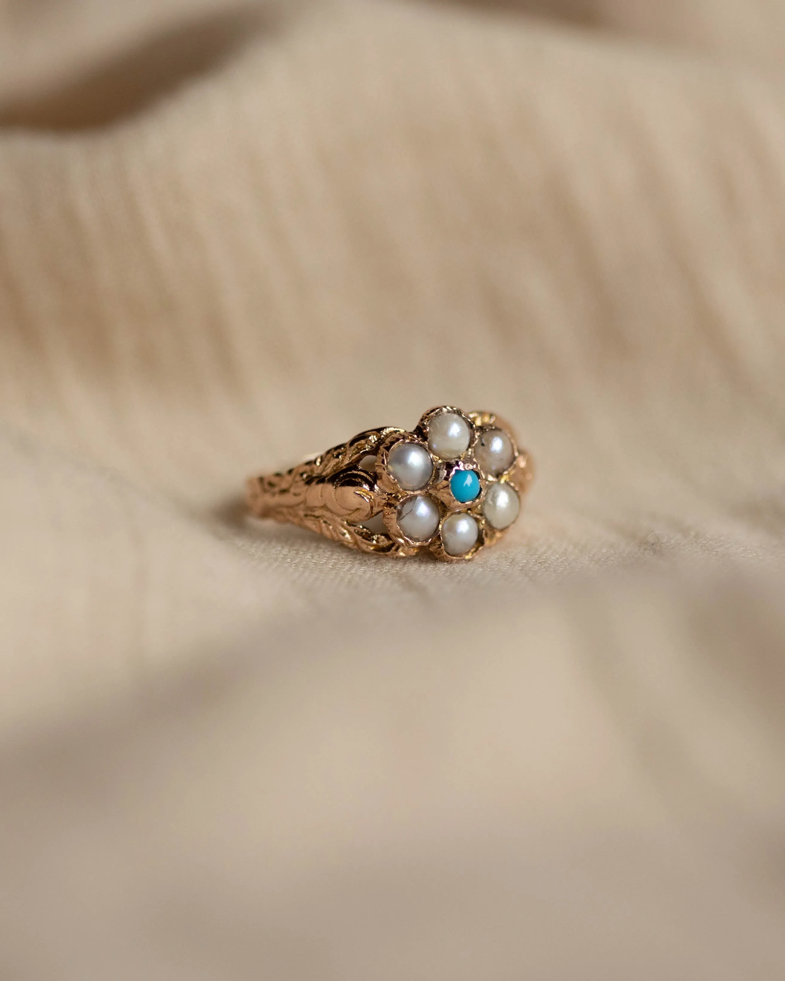 Ophelia 1966 Vintage 9ct Gold Turquoise & Pearl Cluster Ring sold by Rock n Rose product image thumbnail 5
