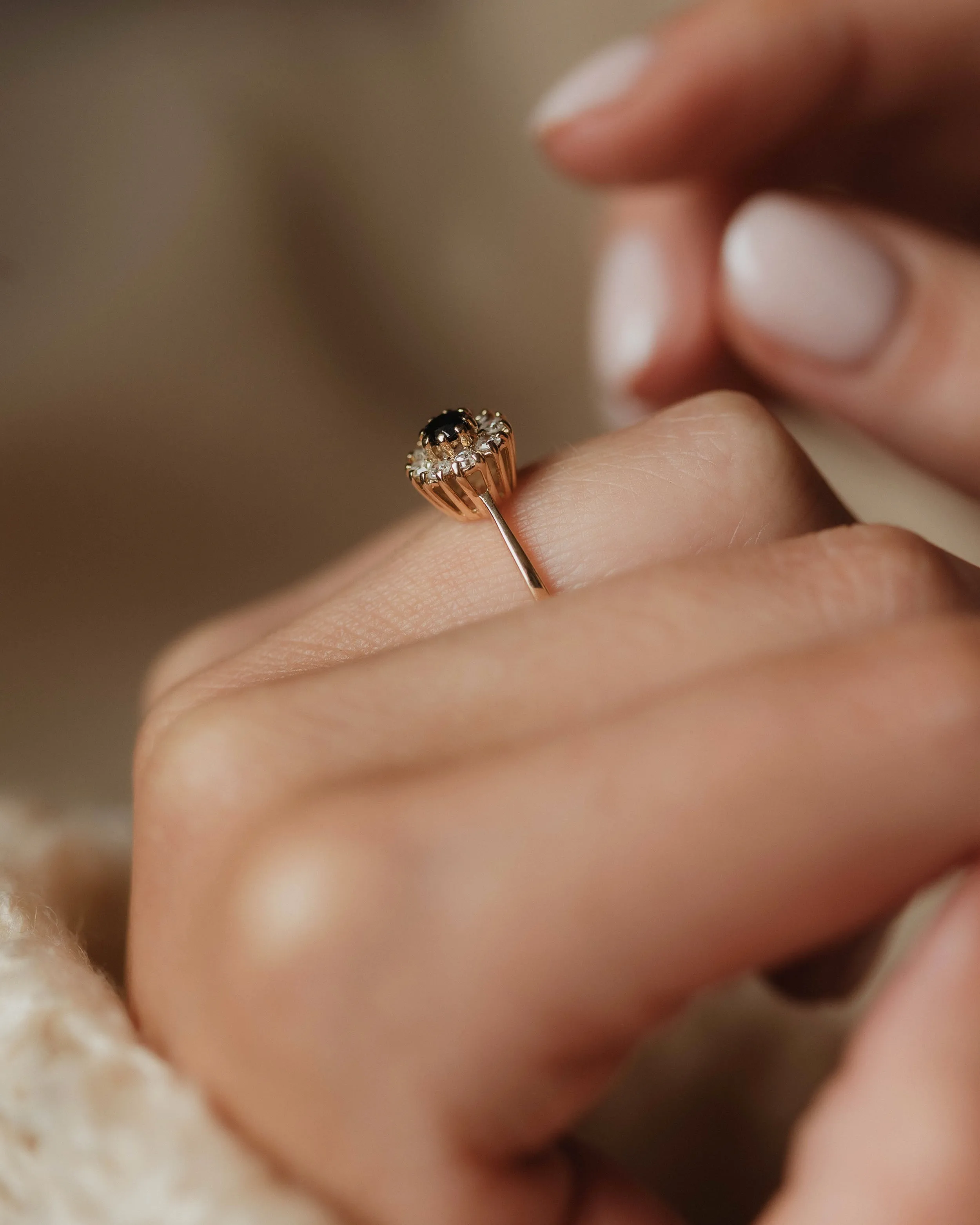 Ines 1982 Vintage 9ct Gold Sapphire & Diamond Cluster Ring sold by Rock n Rose product image thumbnail 3